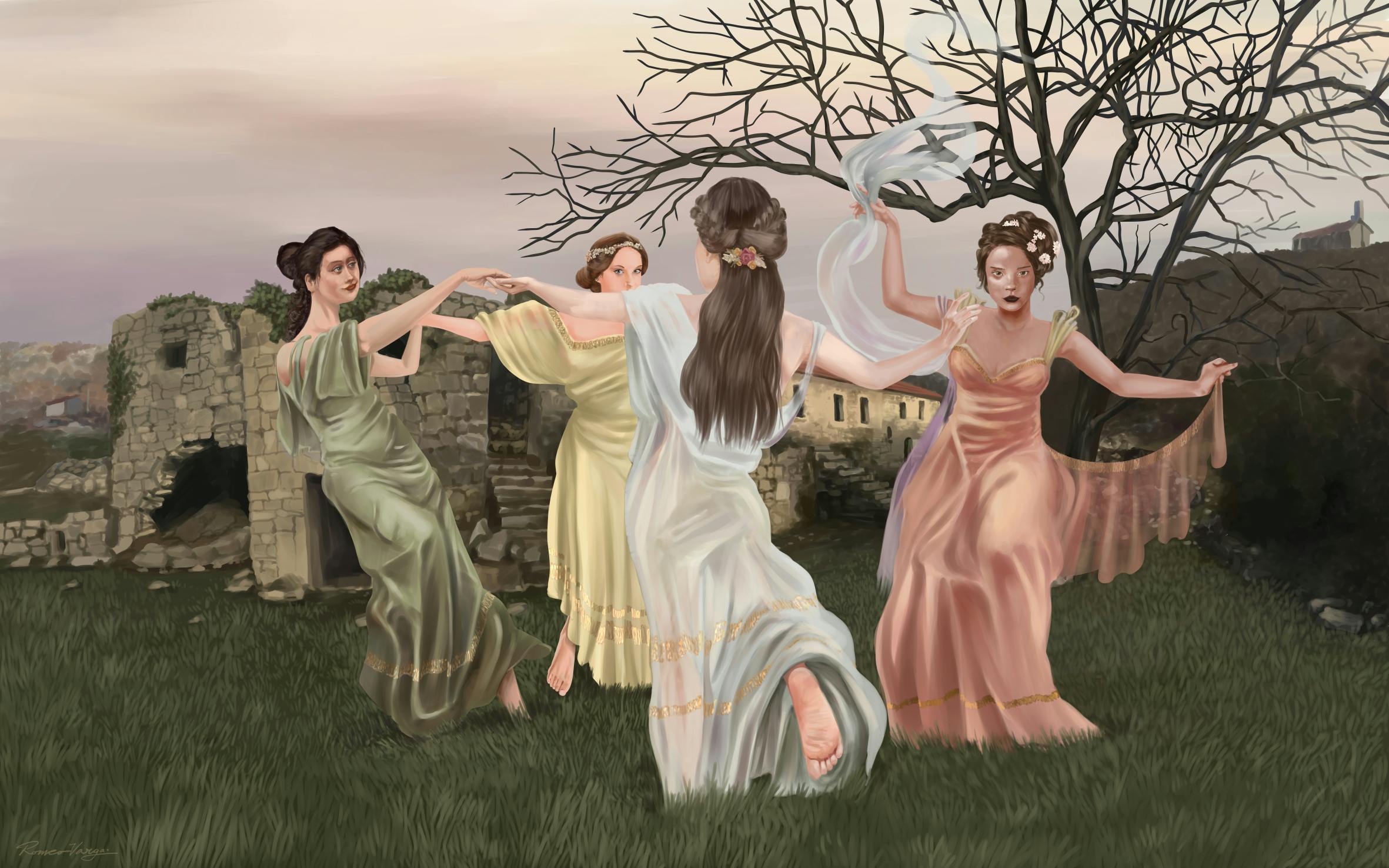 Ladies dancing in a field