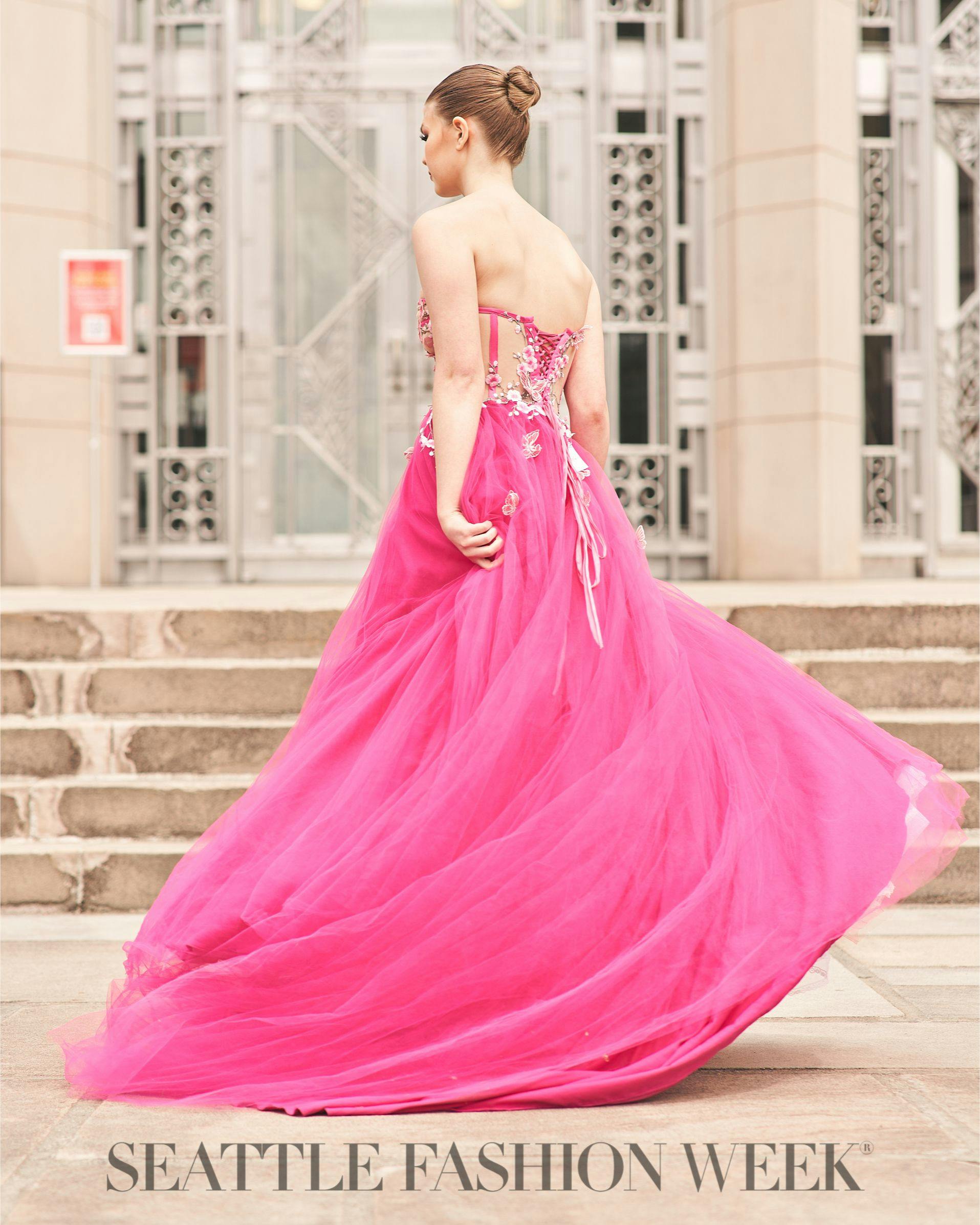 Woman in pink dress Seattle Fashion Week