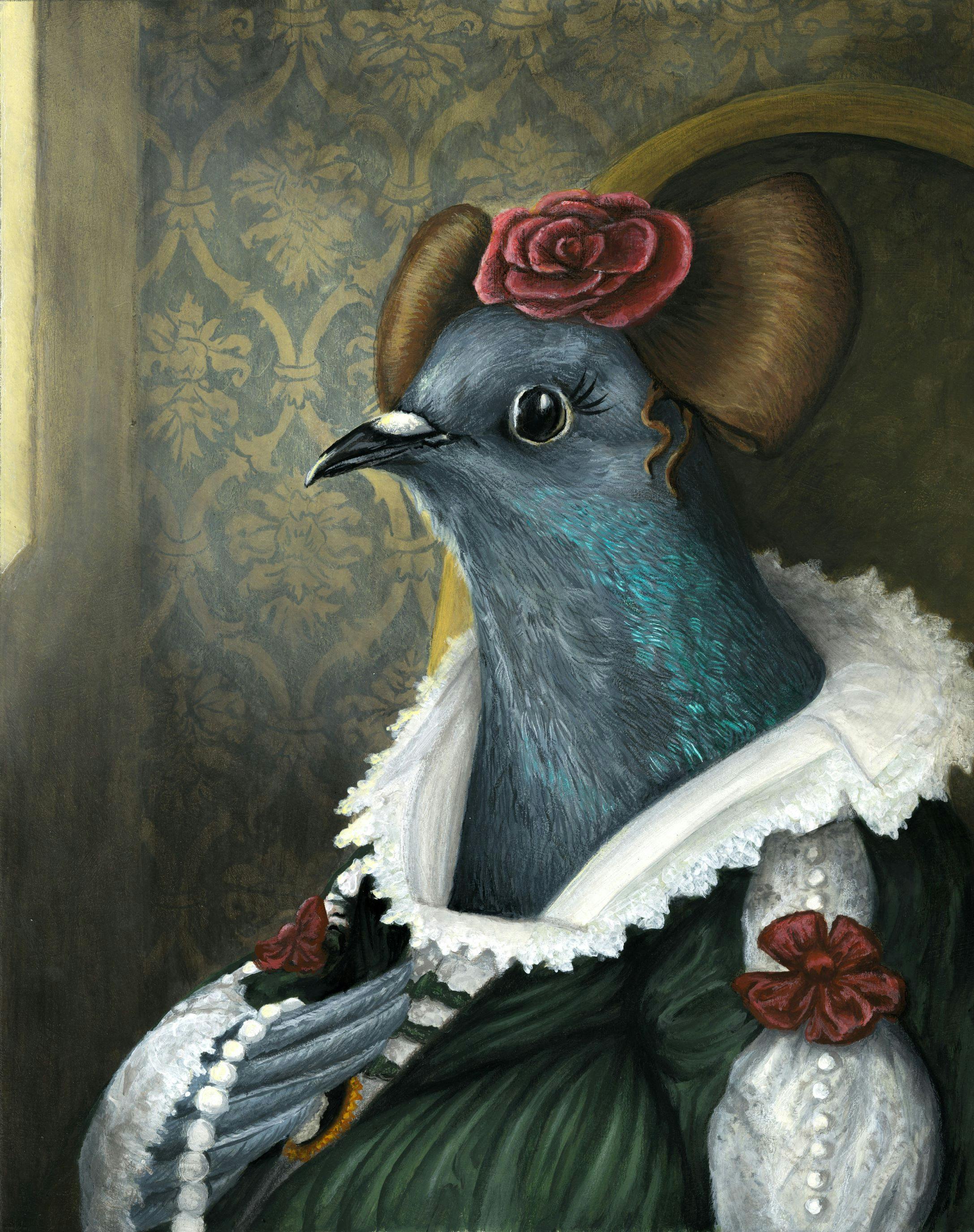 Illustration of pigeon in clothes