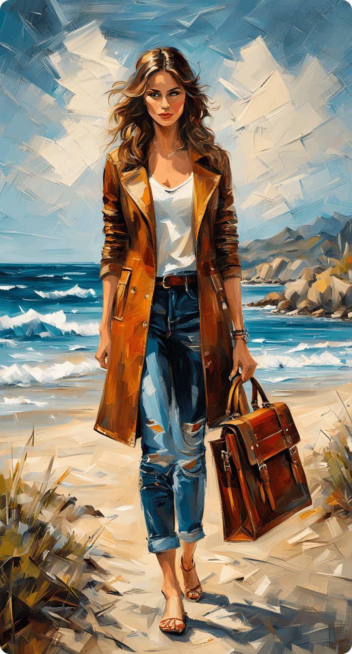 Painterly illustration of a woman at the beach