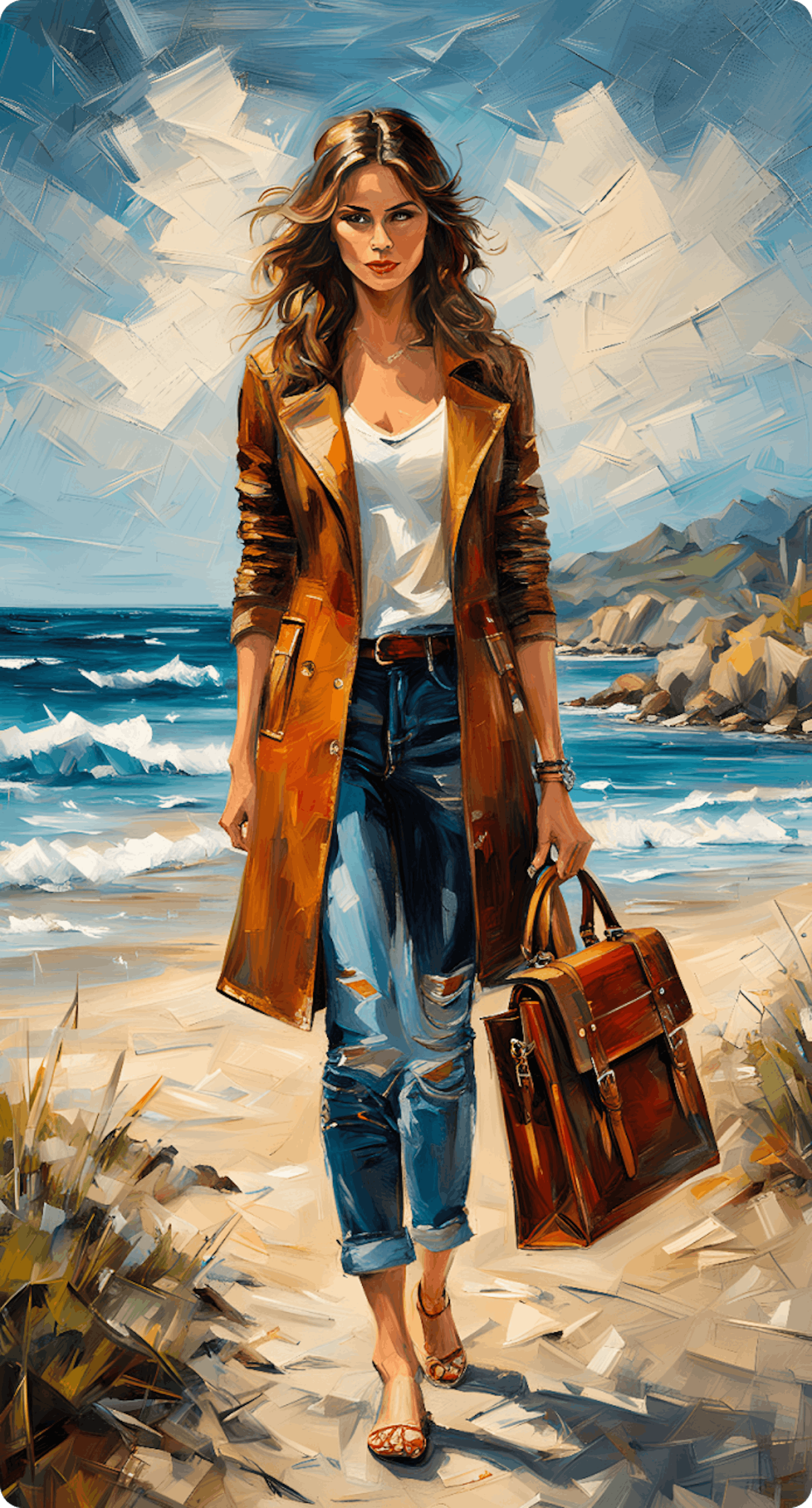 Painterly illustration of a woman at the beach