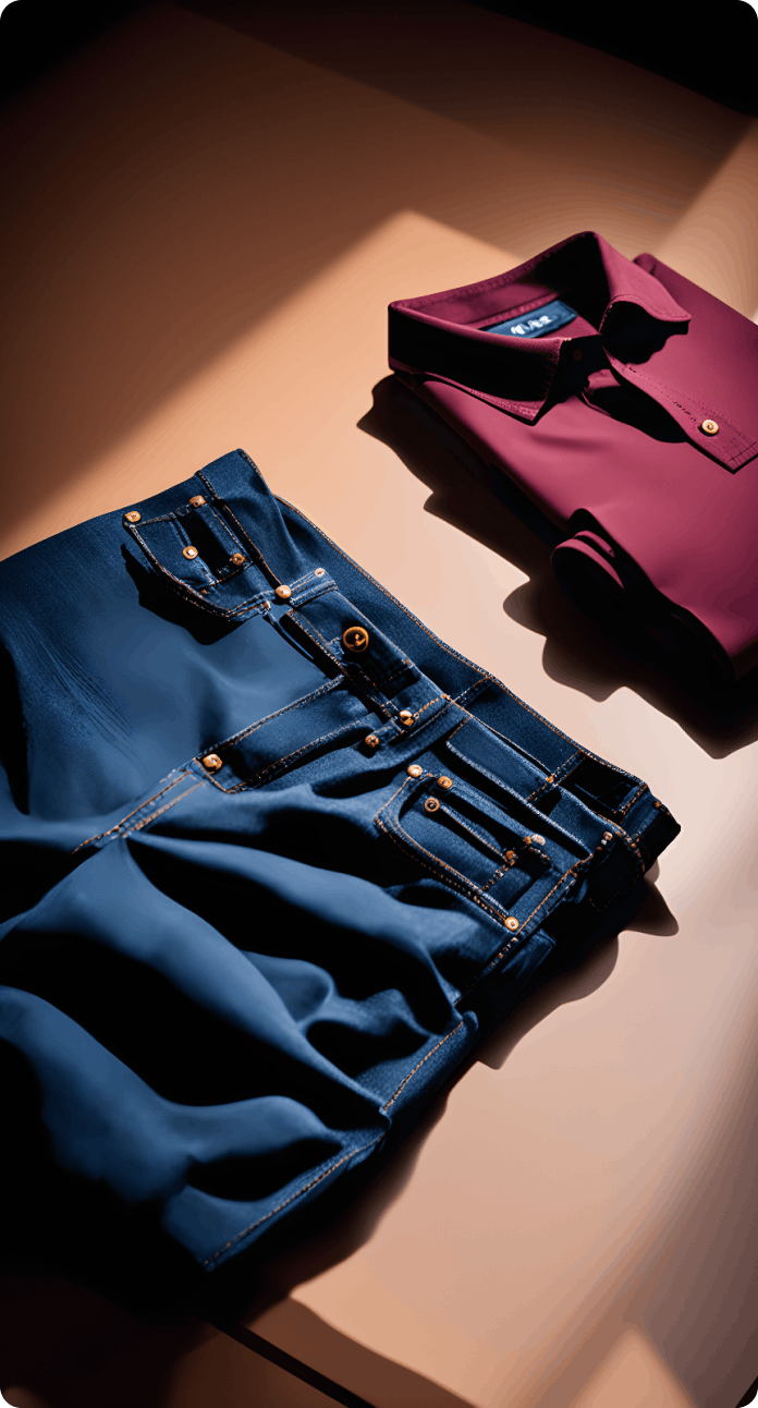 Photograph of folded clothing on a table