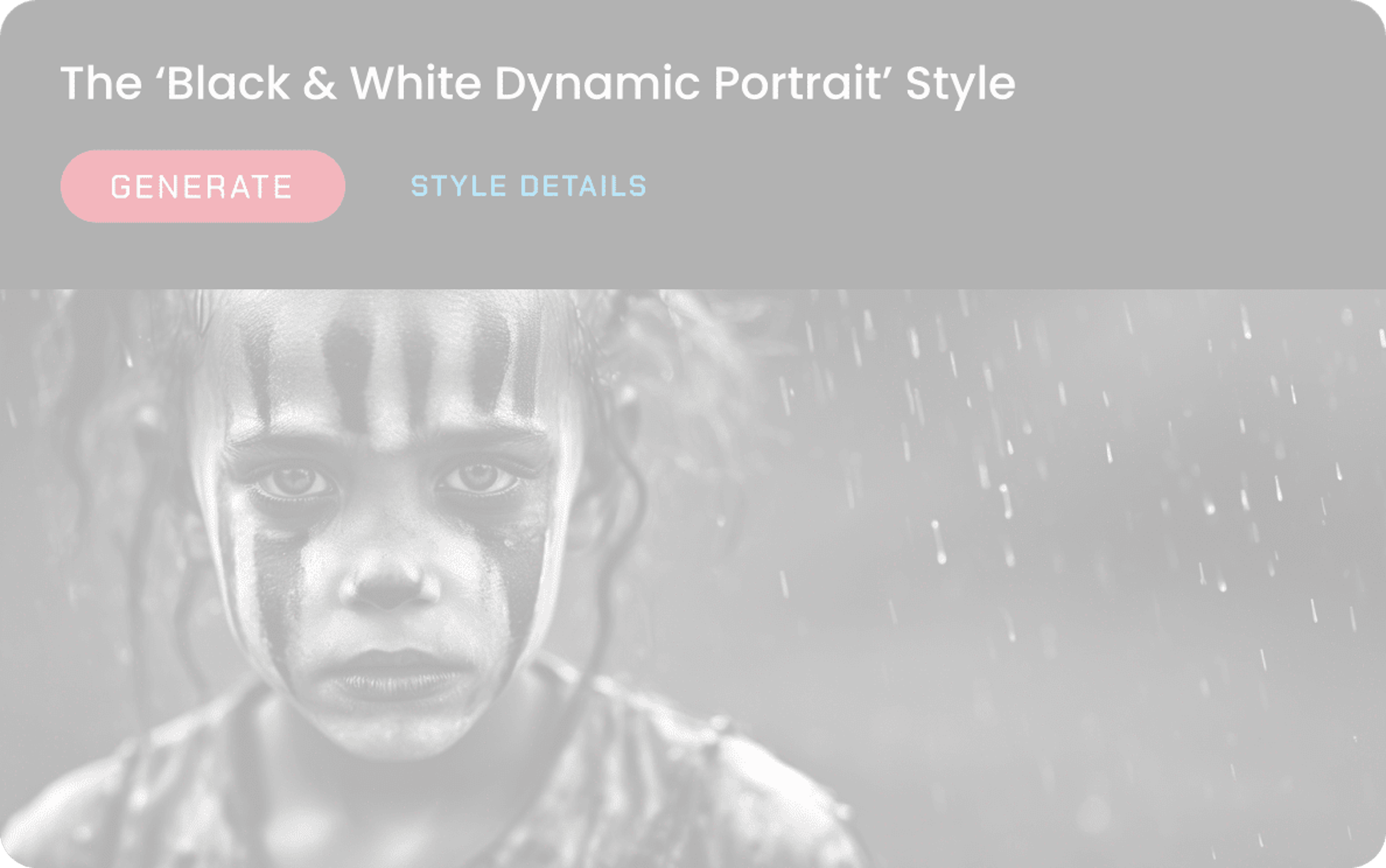 Black & White portrait AI style card