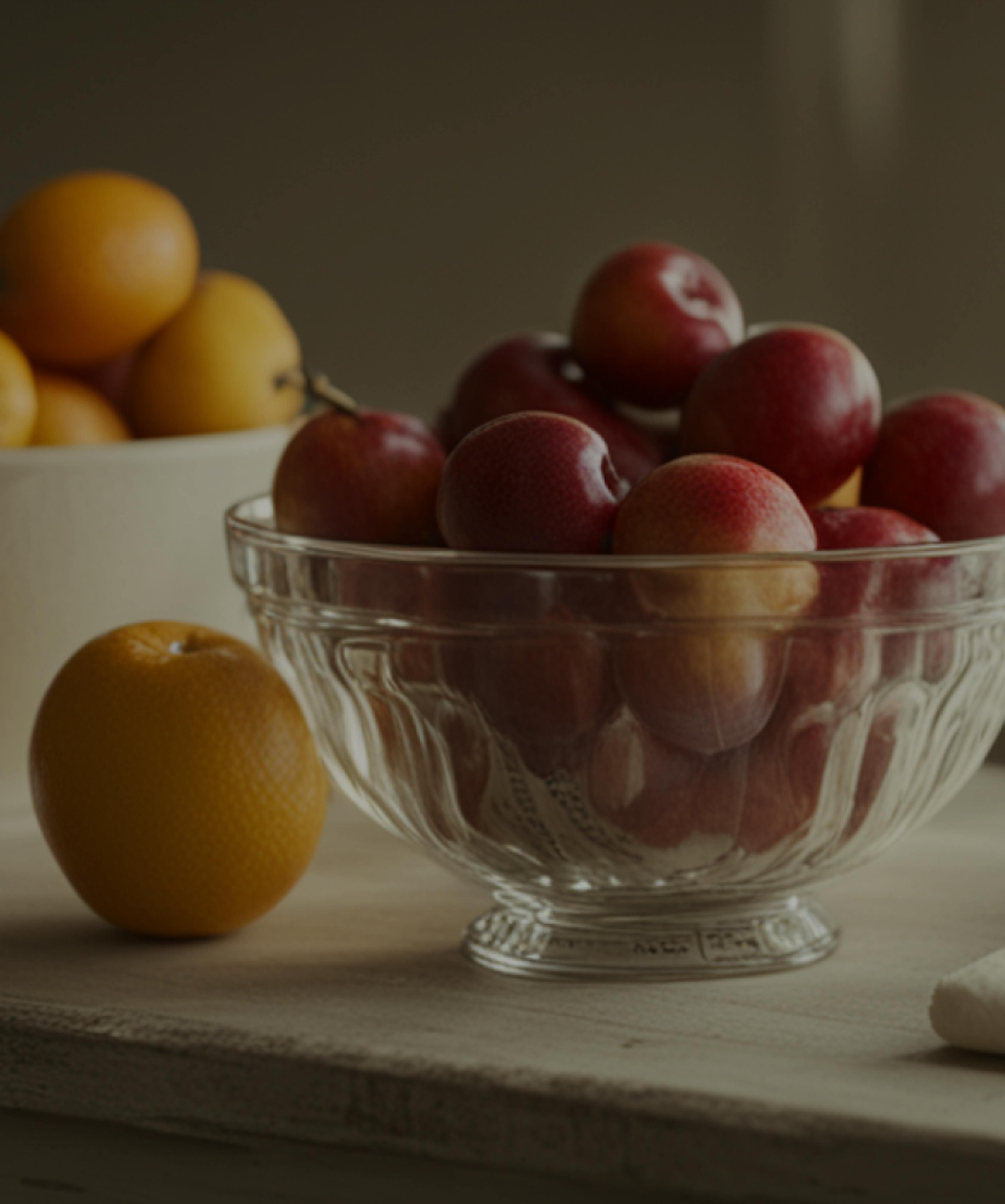 Fruit in bowls on a table