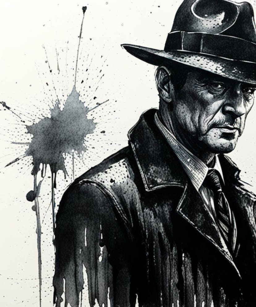 A mysterious man surrounded by ink splats