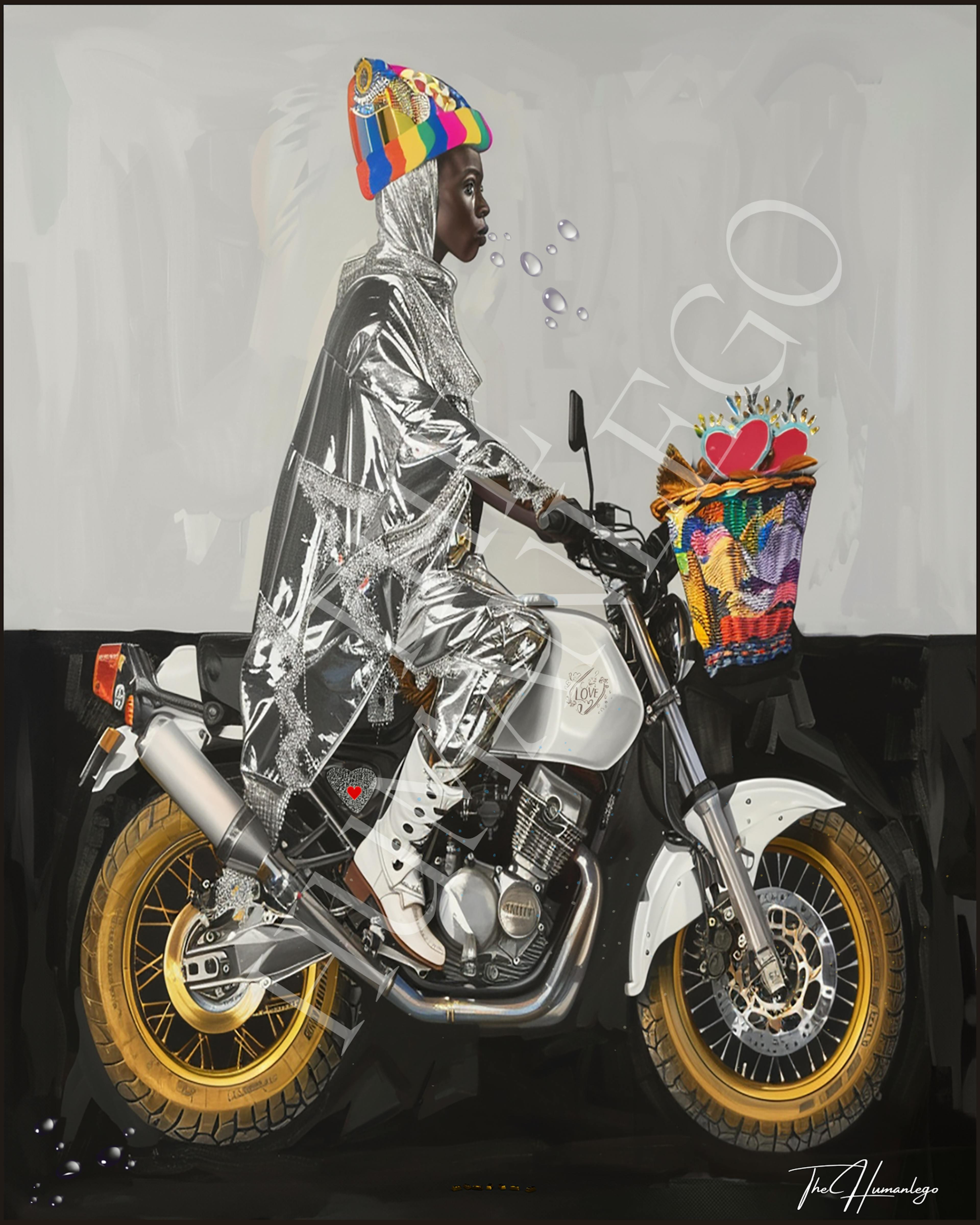Illustration of a person on a motorcycle