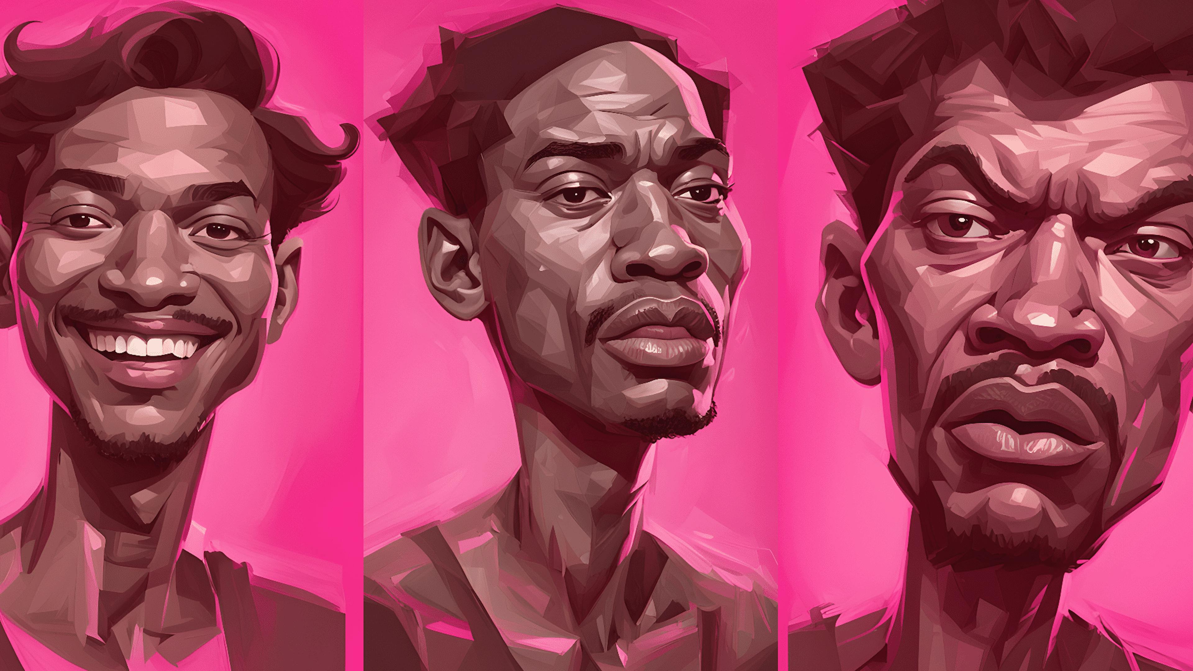 three illustrations showing the emotional range of an actor