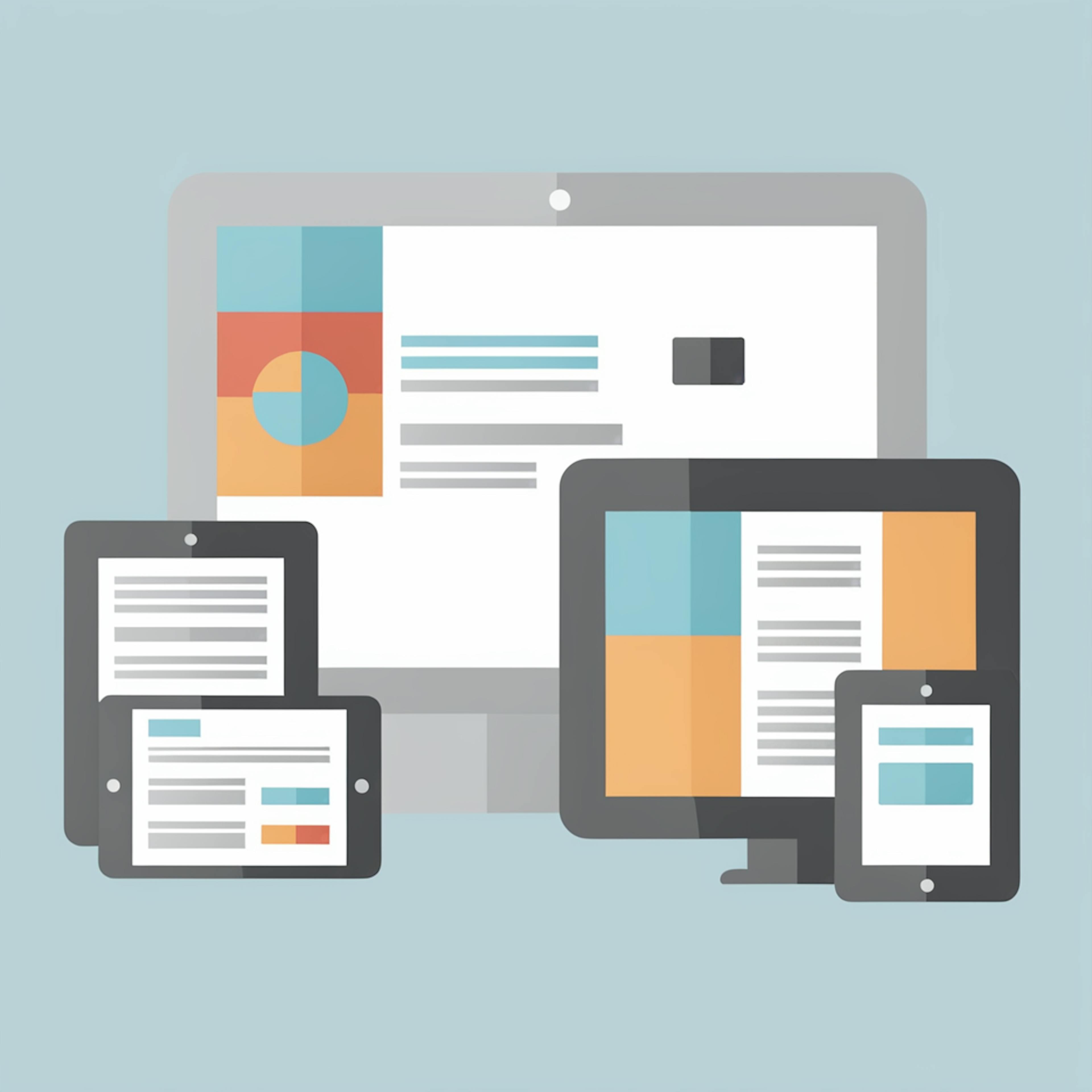 A minimalist illustration of various devices, including a computer monitor, tablet, and smartphone, displaying cohesive and visually appealing design layouts. This image represents the functionality and aesthetic of graphic designer websites.