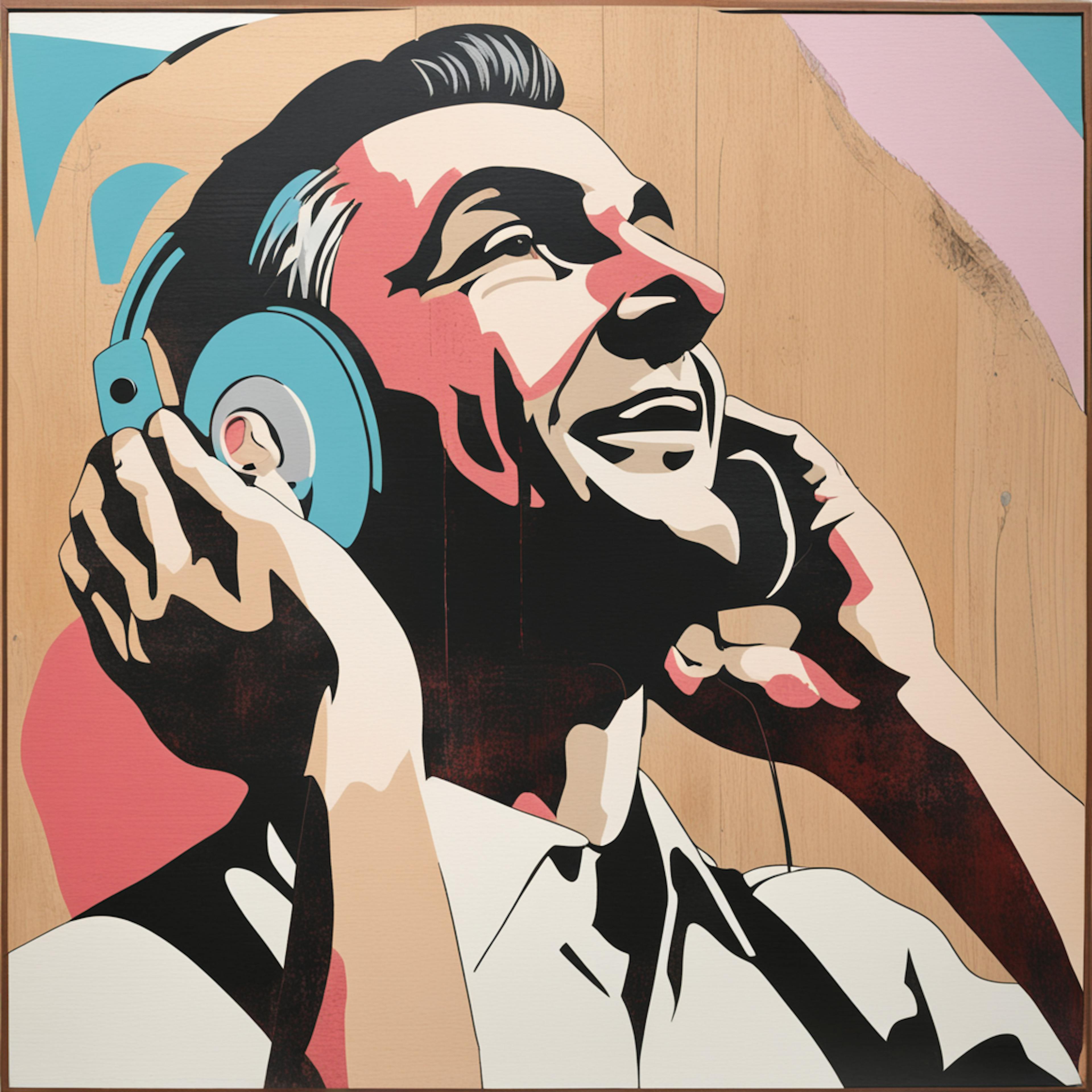 A colorful, stylized illustration of a person smiling while wearing headphones, representing audio marketing.