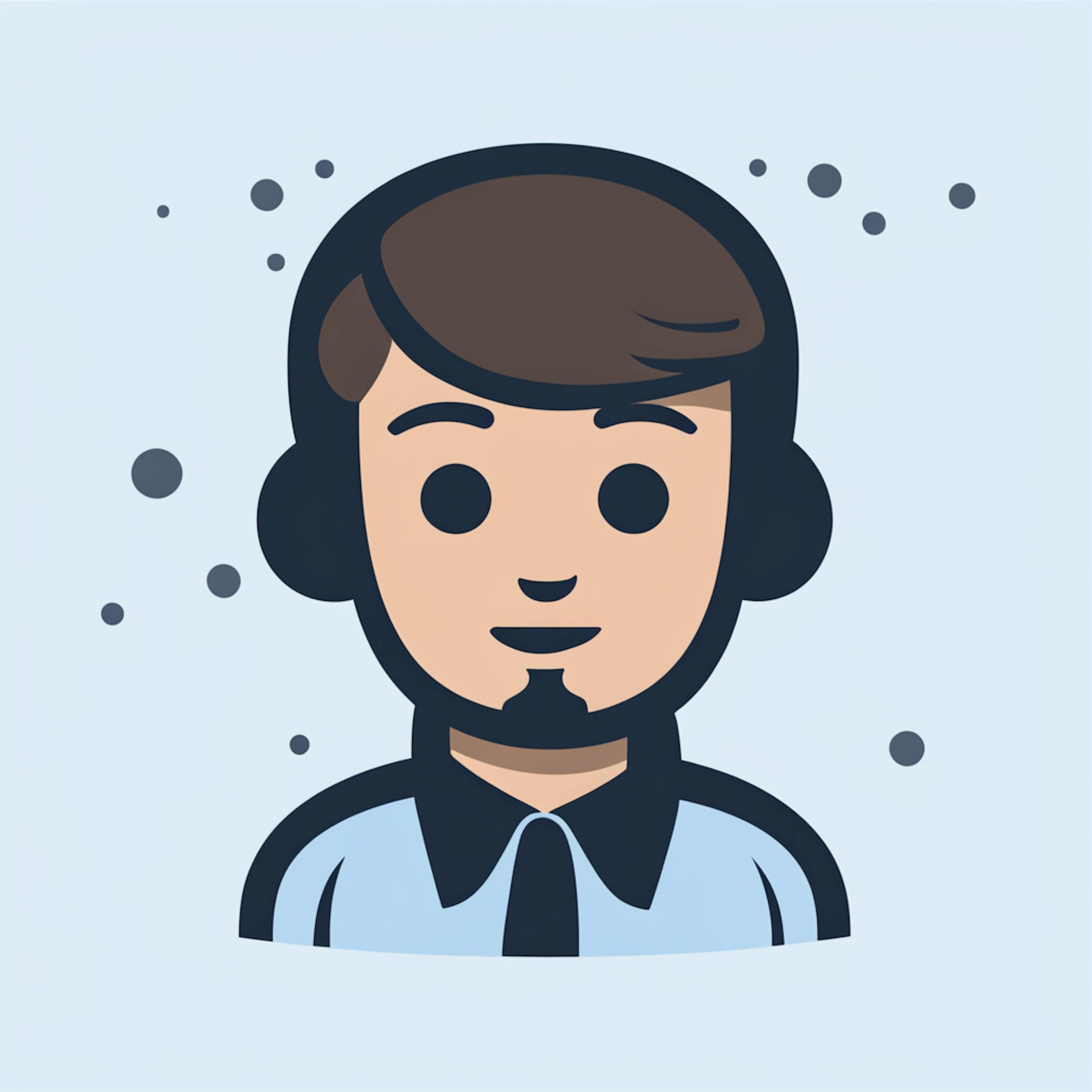 A cartoon illustration of a person wearing a headset, smiling and ready to assist. Audio marketing services.