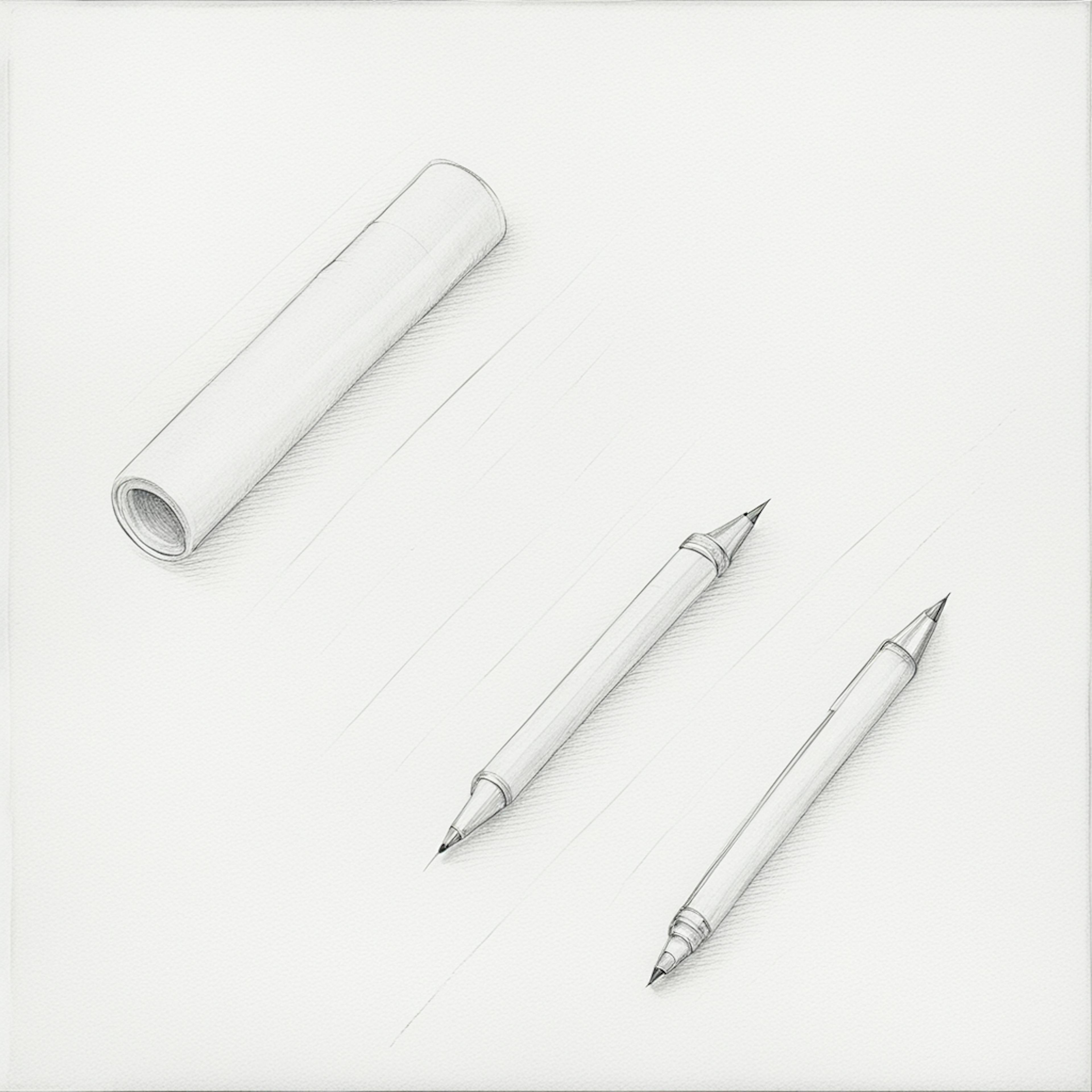 simple image of a rolled up paper and two, two sided pencils representing pencil paper clipart