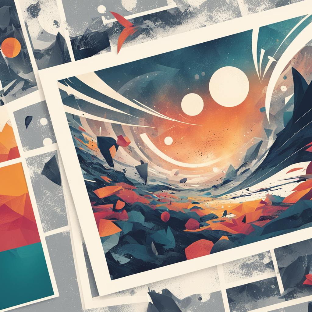 Colorful abstract design featuring layered geometric shapes and bold typography, showcasing a modern graphic design style by Laetro.