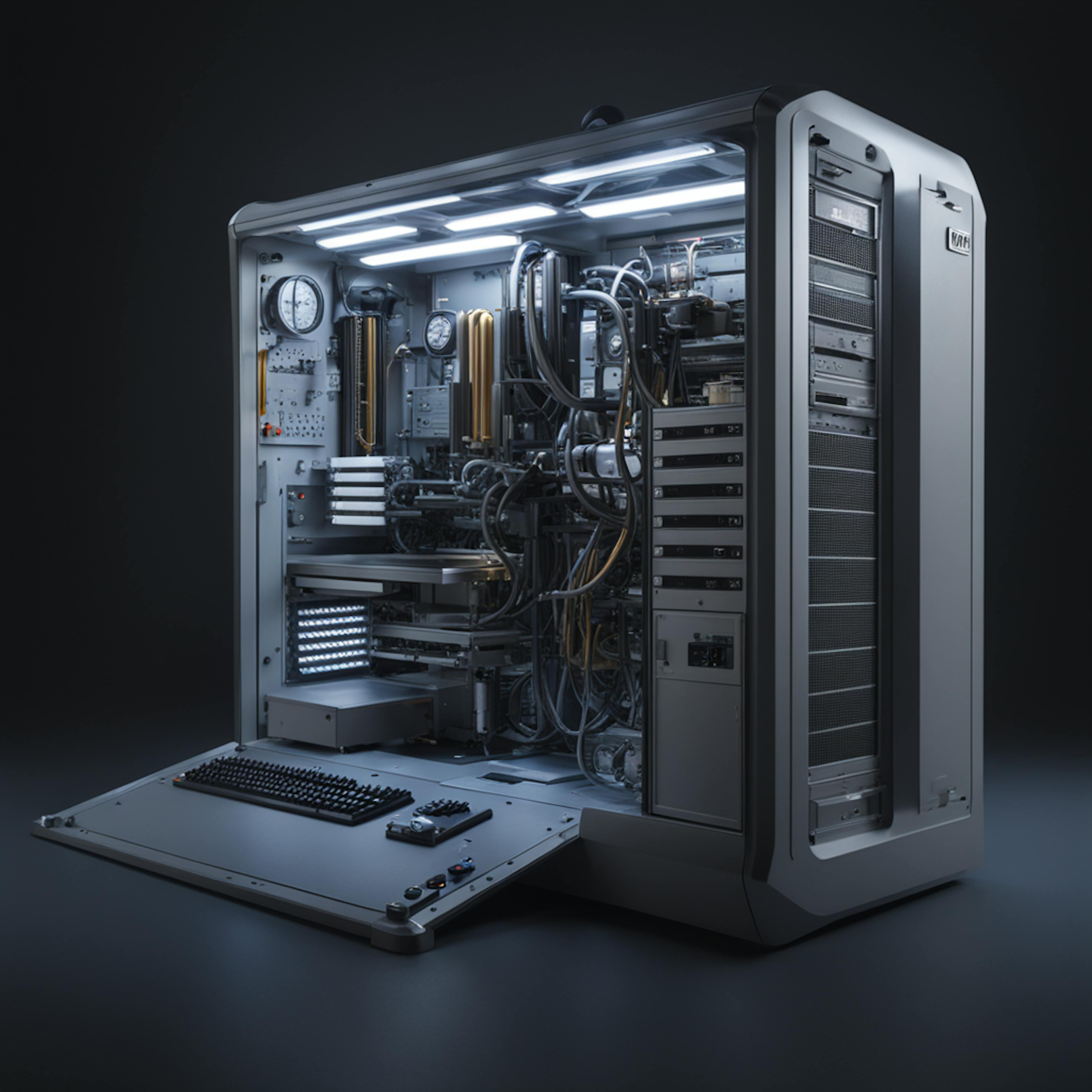 A high-tech, open server unit displaying intricate wiring and components, highlighting the technical depth and infrastructure focus in user experience (UX) researcher jobs.