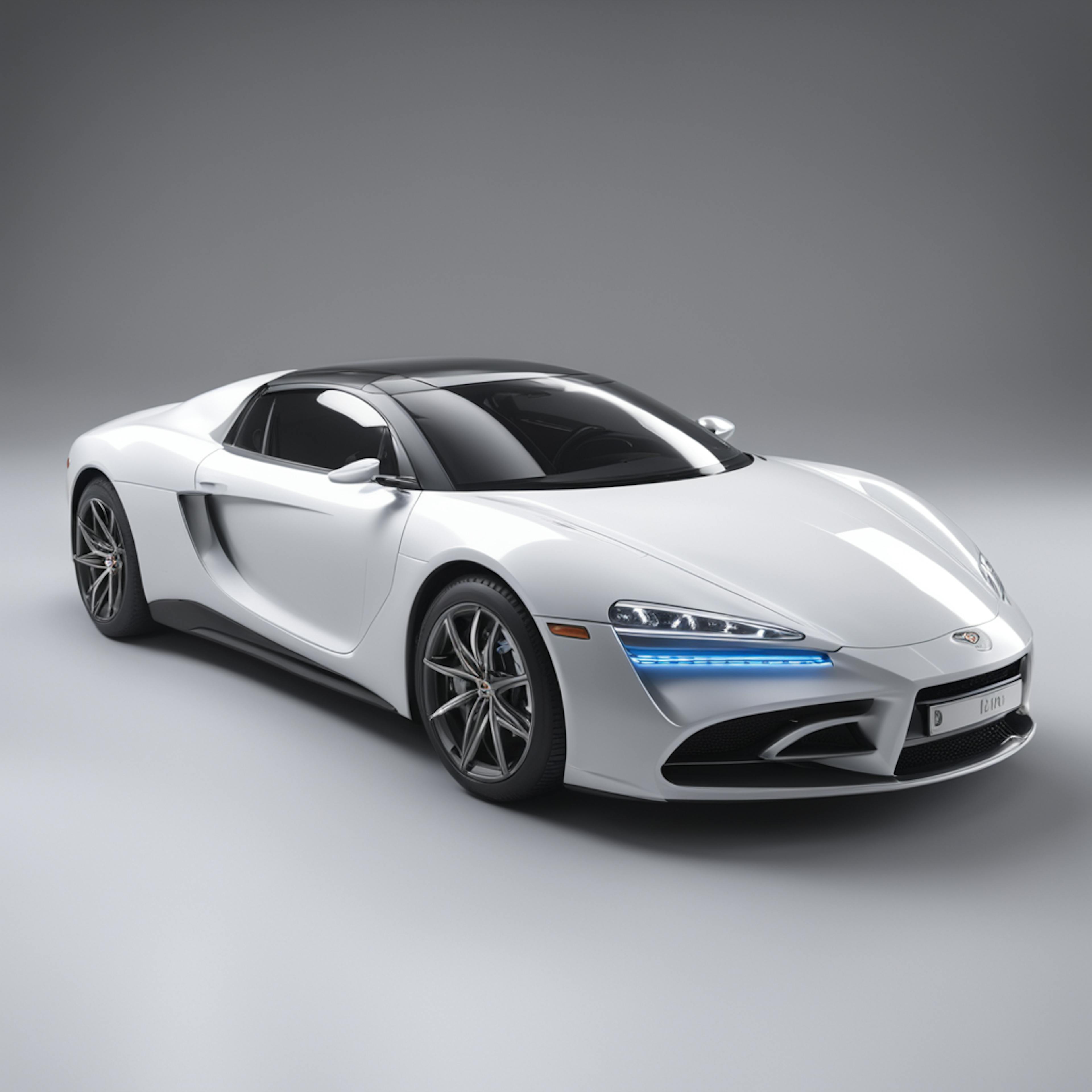 A sleek, white sports car with blue headlights against a gray background, symbolizing the high-performance and sleek aesthetics emphasized in small business website design.