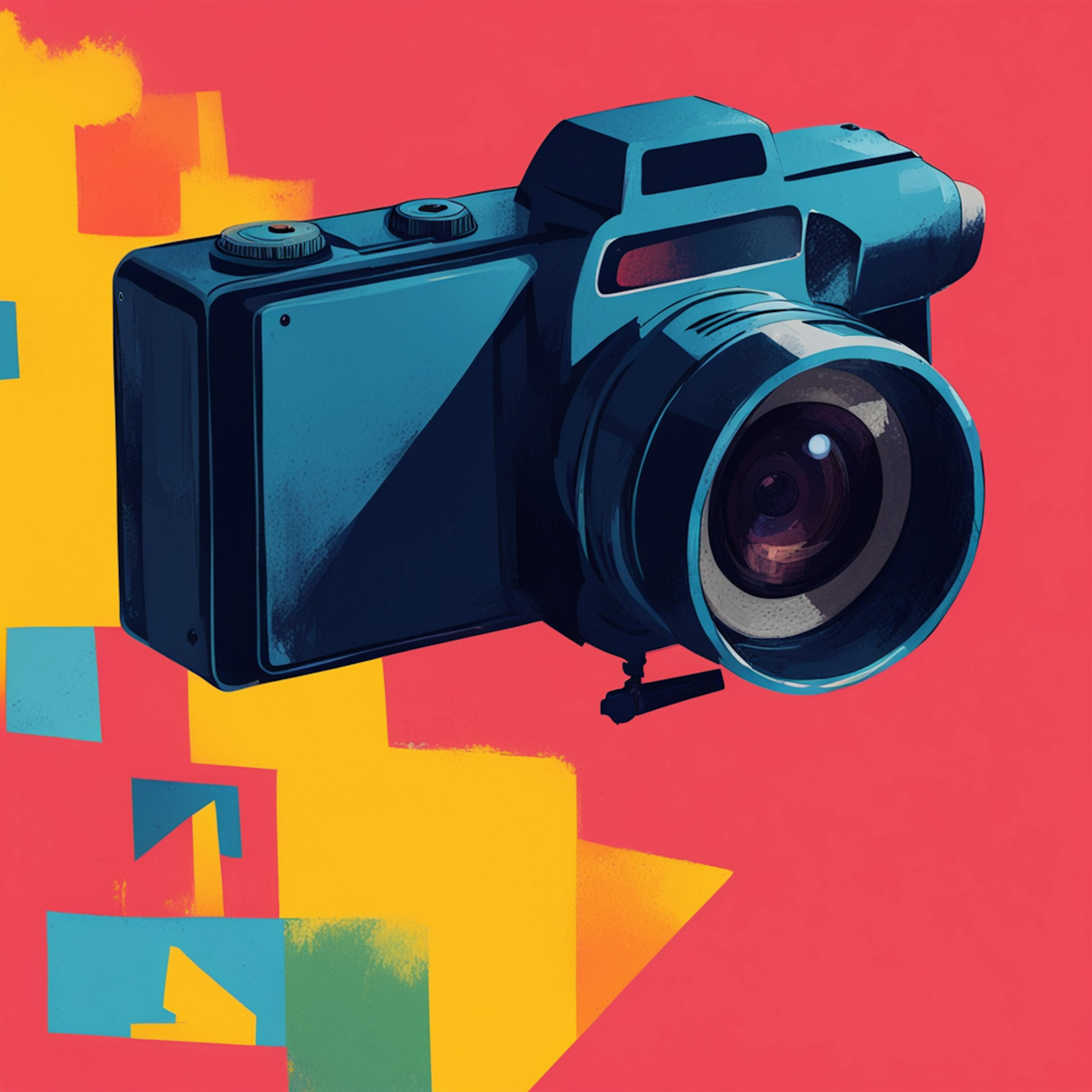 A stylized illustration of a camera against a dynamic and colorful backdrop, representing the focus on visuals and engagement, making it suitable for an optin page designed to attract a creative audience.