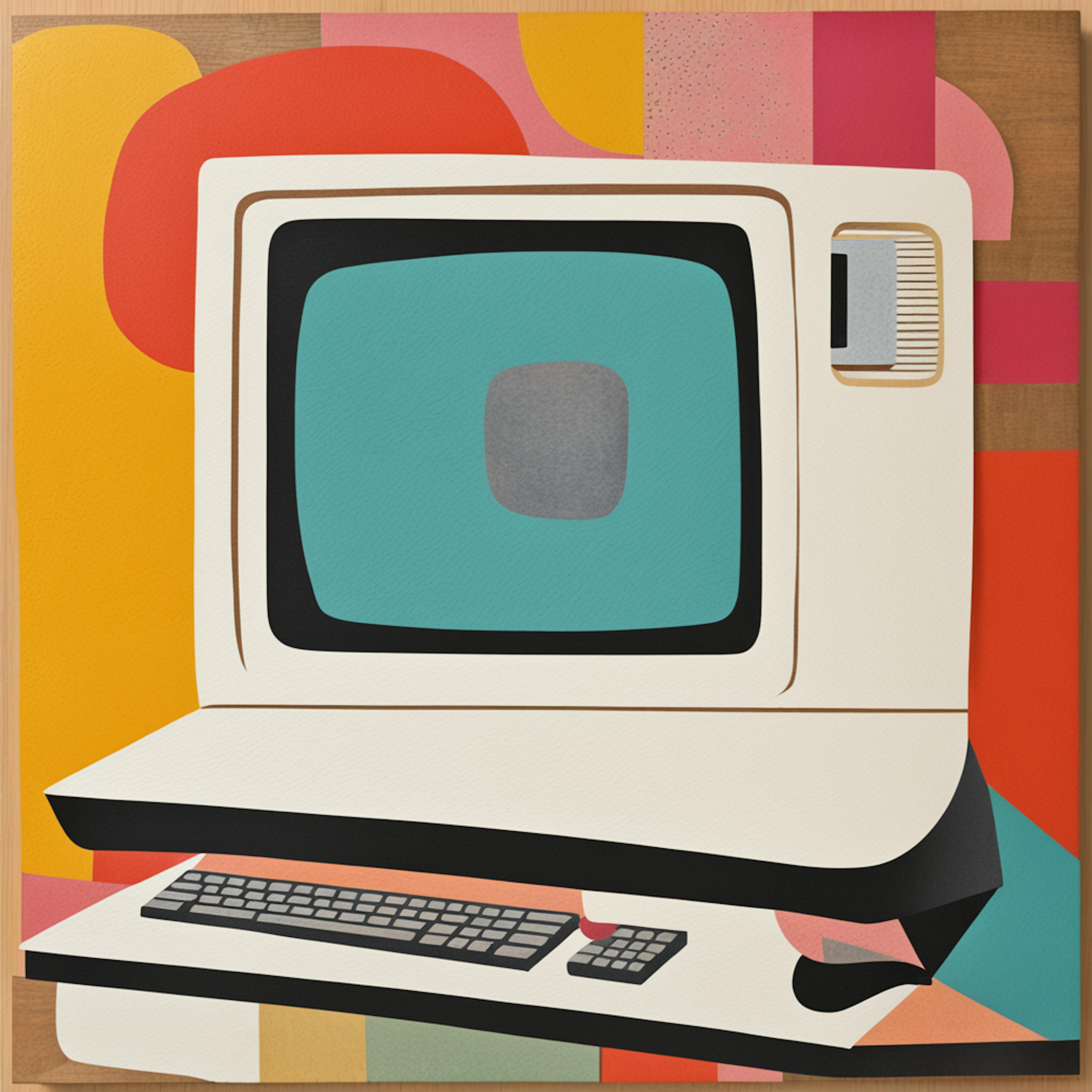 A retro-styled illustration of an old computer monitor with a minimalist design, set against a colorful and abstract background. The image symbolizes the visual organization and clarity often required in a social media analytics spreadsheet.