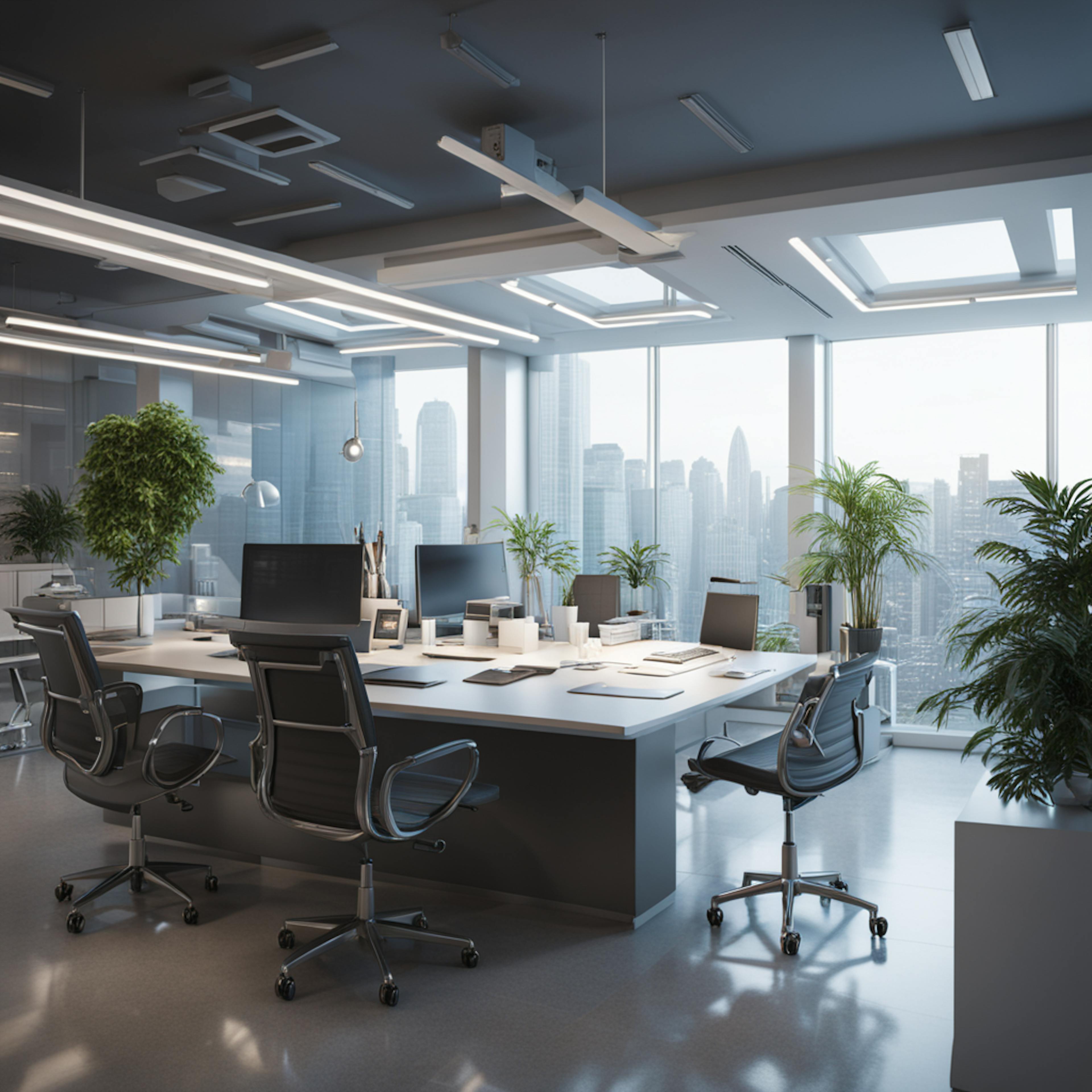 A bright, open office space with plenty of natural light, featuring greenery and modern furnishings. The combination of a professional workspace with a touch of nature creates a warm and inviting feel, perfect for a "Welcome to Home Page" greeting.