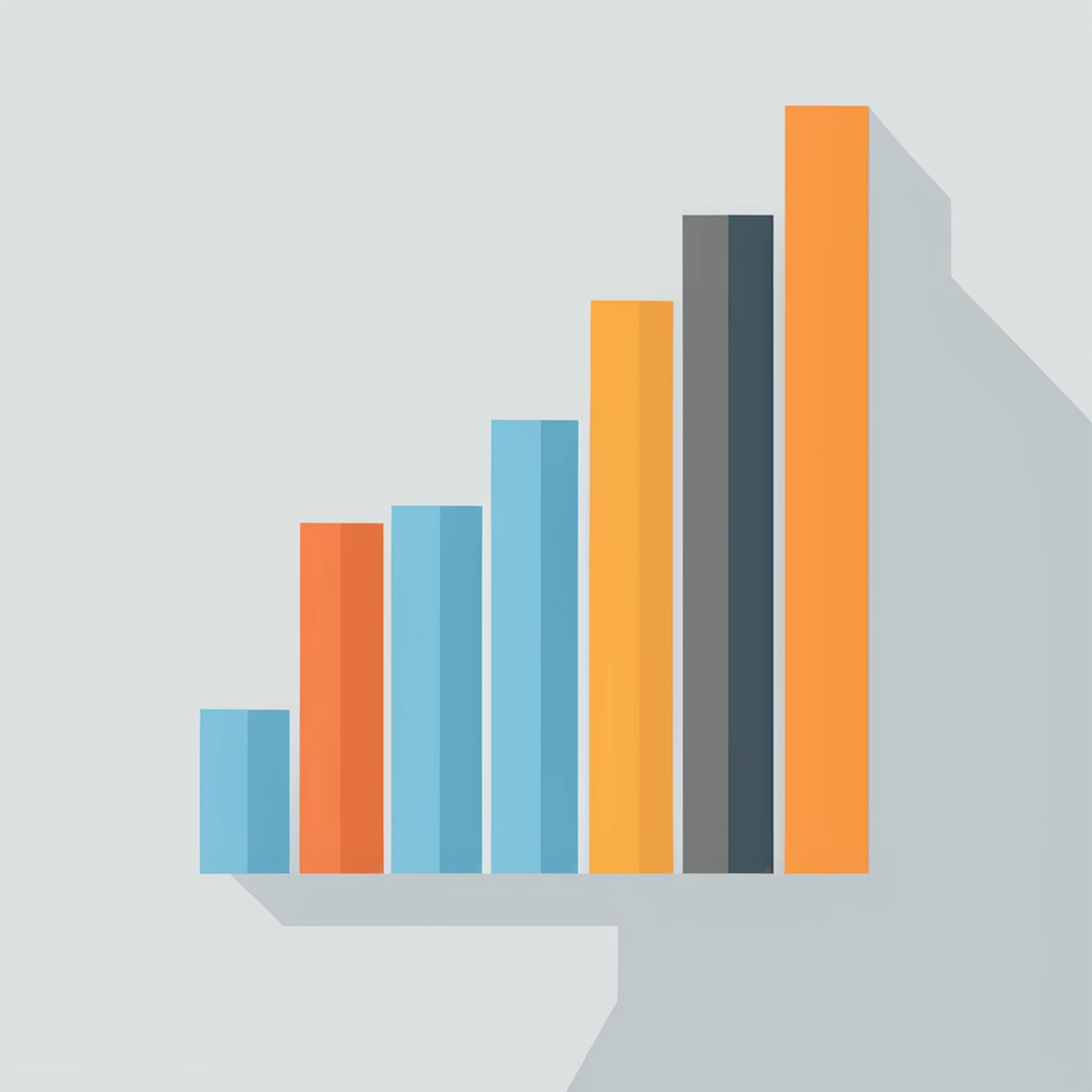 A colorful bar chart with ascending bars in shades of blue, orange, and gray, representing a clean and highly converting data visualization.