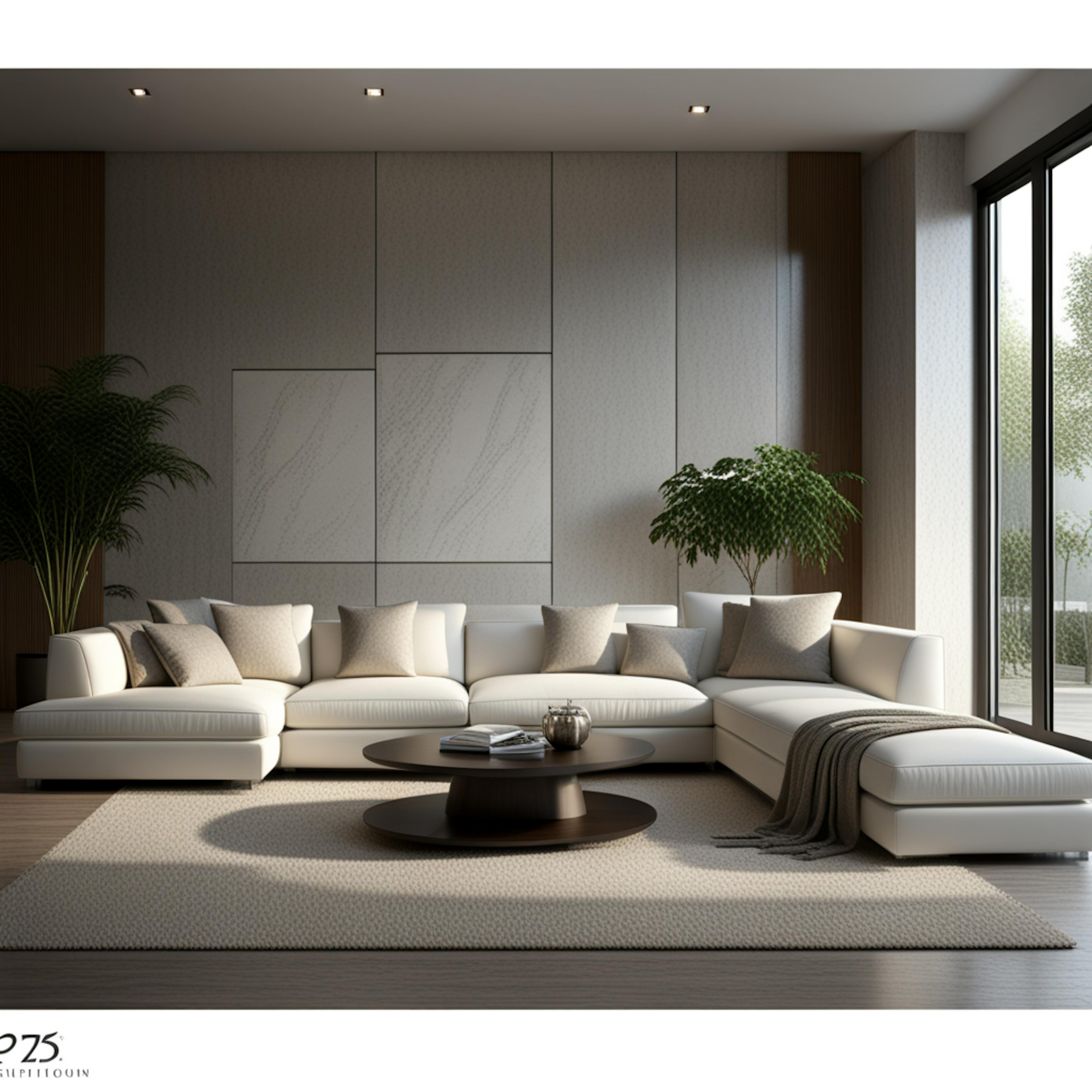 A contemporary living room featuring a large sectional sofa, a round coffee table, and natural light, illustrating the 'definition du design' with a focus on functionality and aesthetic balance.