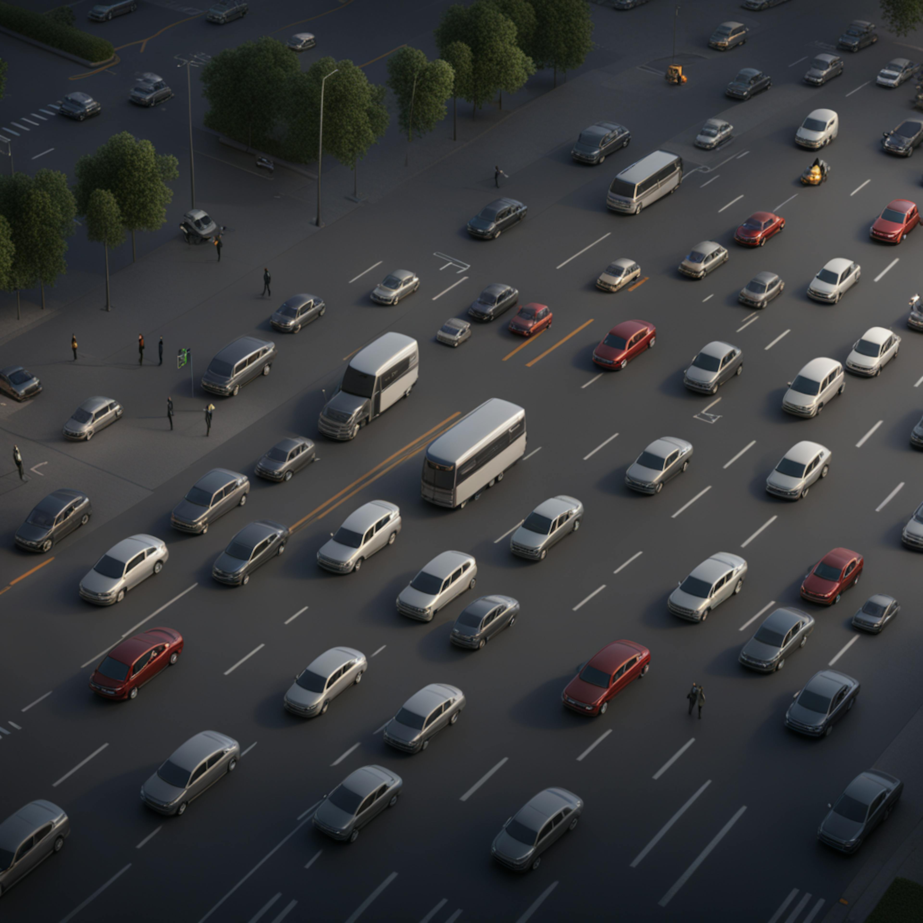 An aerial view of a busy city street filled with traffic, providing inspiration for newsletter subject lines that capture the hustle and bustle of urban life.