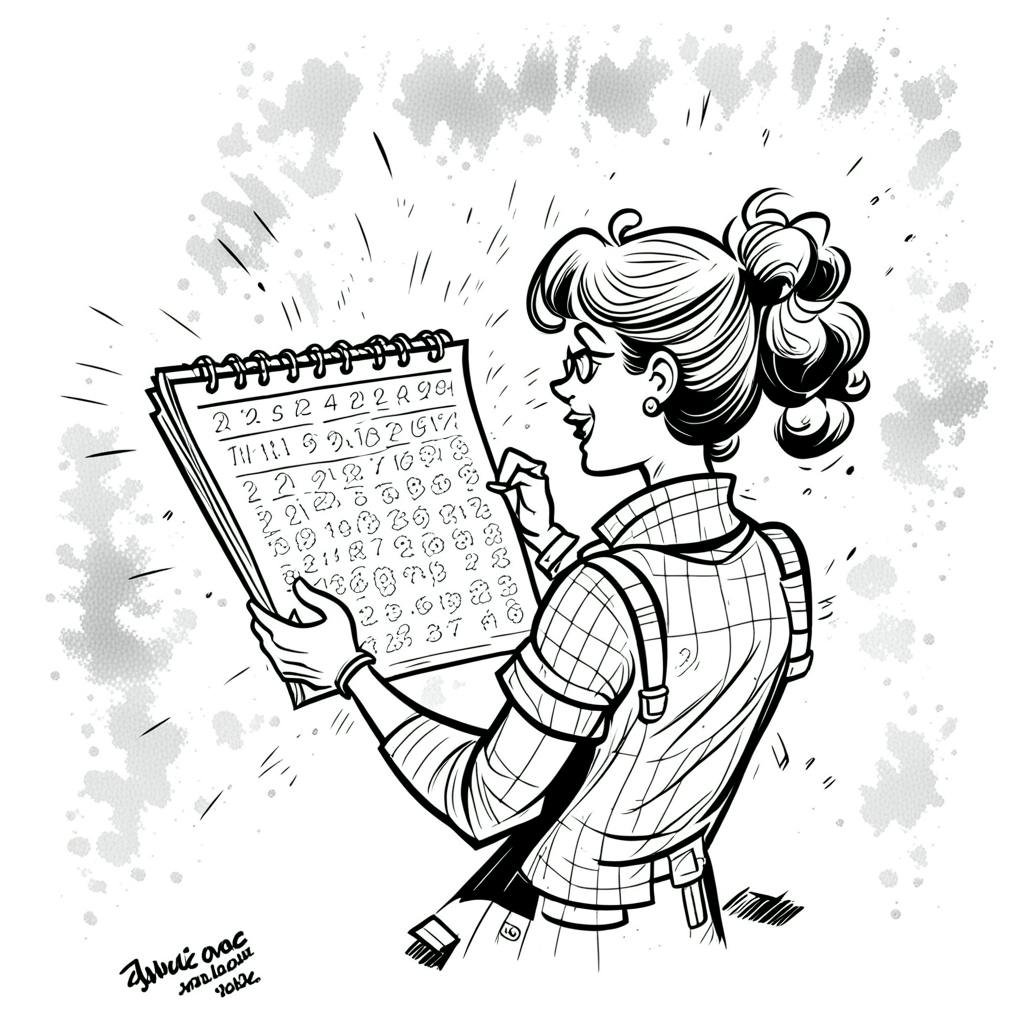 A cheerful woman holding a notepad filled with dates and notes, illustrating the process of 'how to create a content calendar' for effective planning and organization.