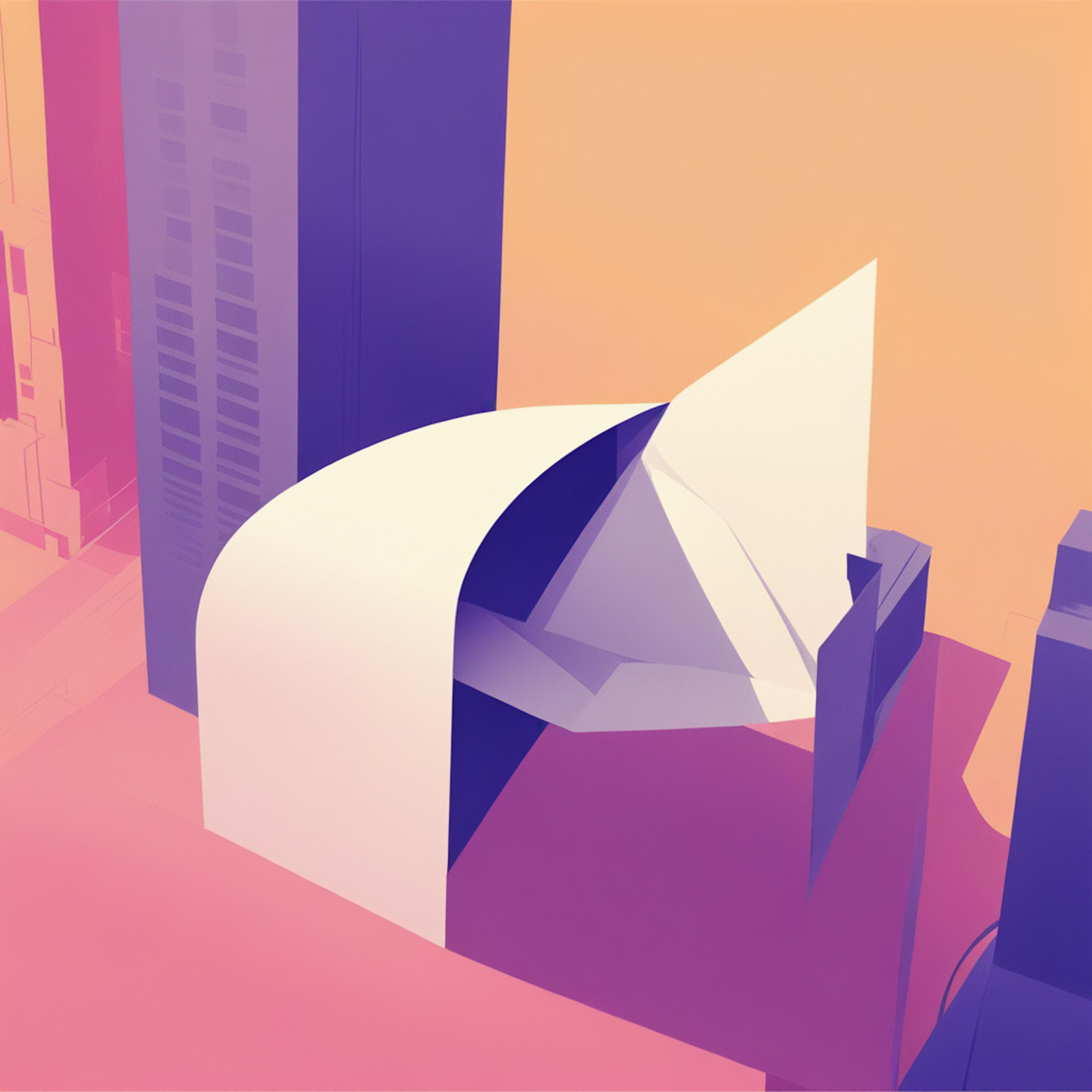 A modern abstract design of an envelope integrated into a cityscape, symbolizing a creative approach to developing a mailer template for urban-themed campaigns.