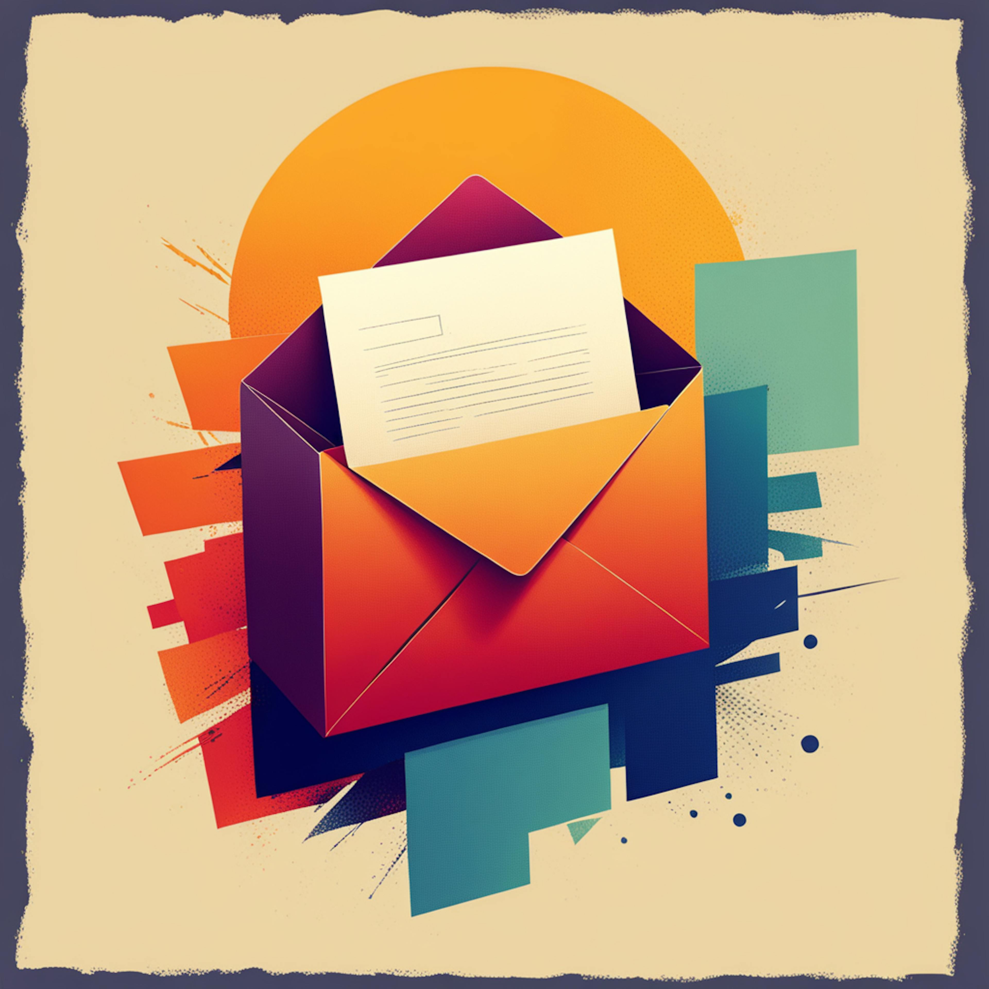 An artistic depiction of a colorful envelope with a letter, representing the concept of a mailer template designed for dynamic marketing messages.