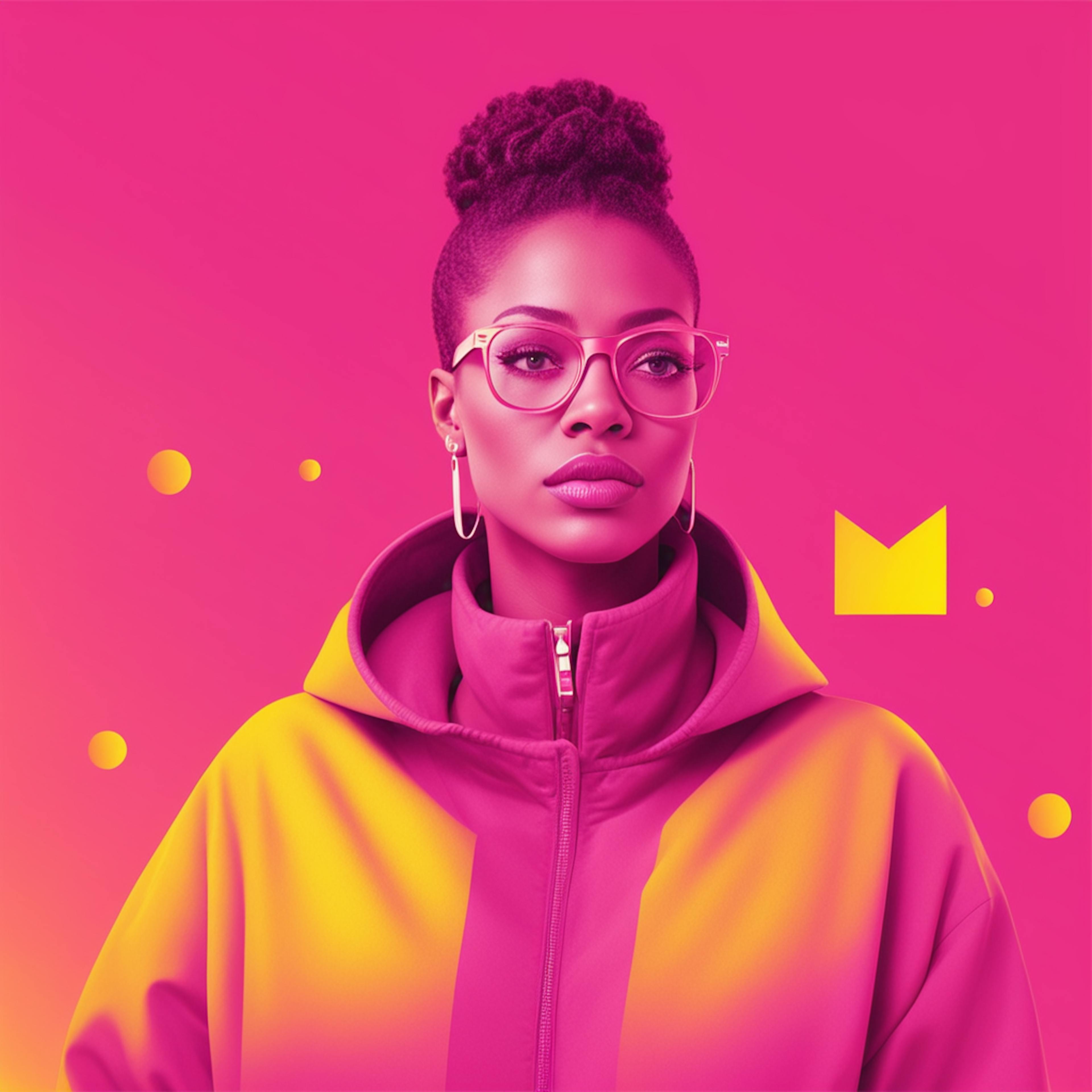 A vibrant portrait of a professional woman in bold colors, symbolizing her role in a marketing case study focused on innovative branding strategies.