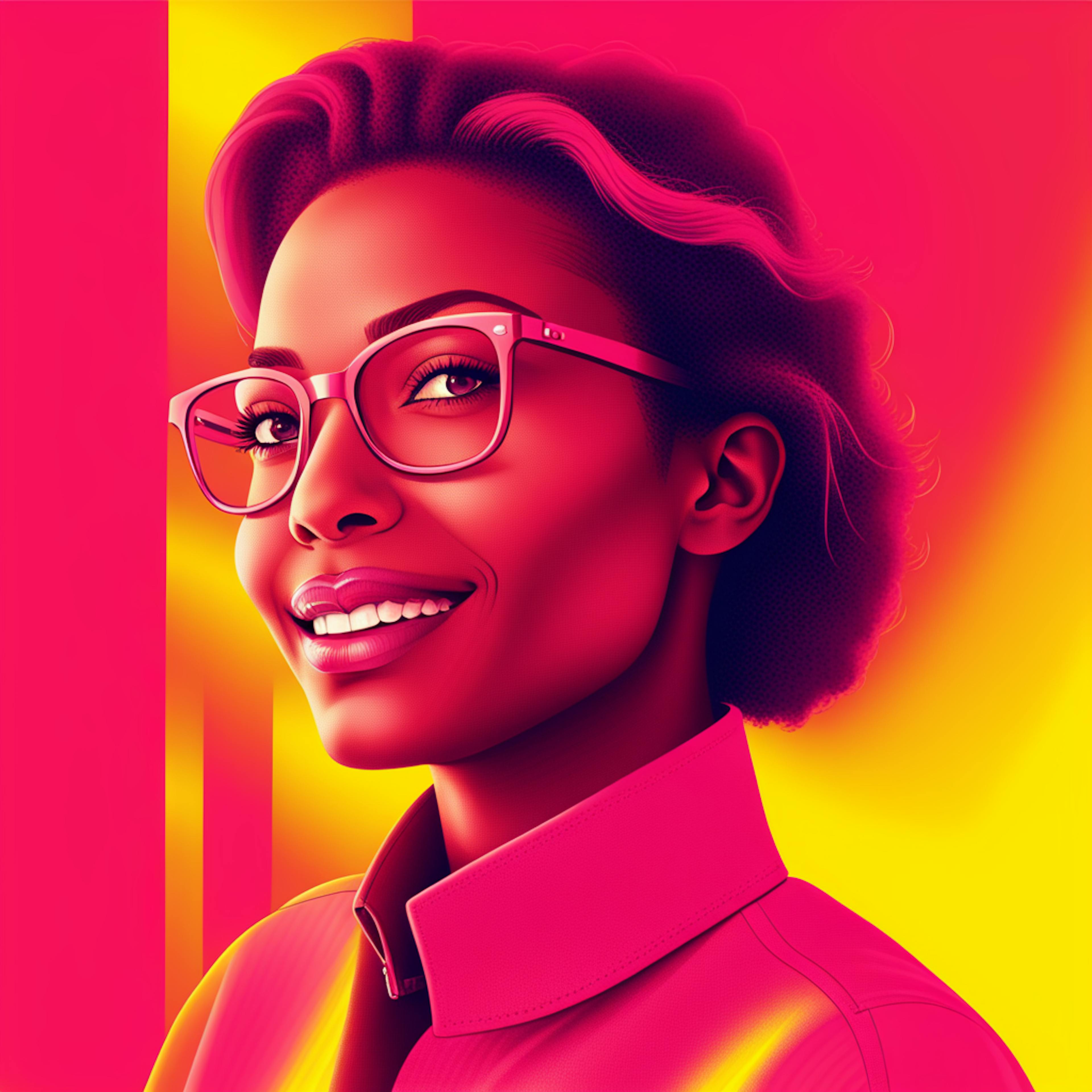 A colorful depiction of a confident woman smiling, illustrating the human element in a marketing case study centered around impactful digital marketing campaigns.