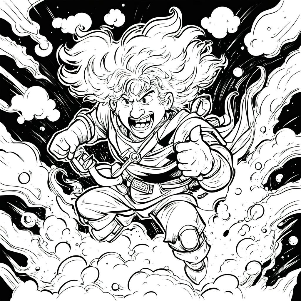 Dynamic comic-style drawing of a powerful character soaring through the sky, representing how strong professional email subject line examples can energize communication and capture attention instantly.