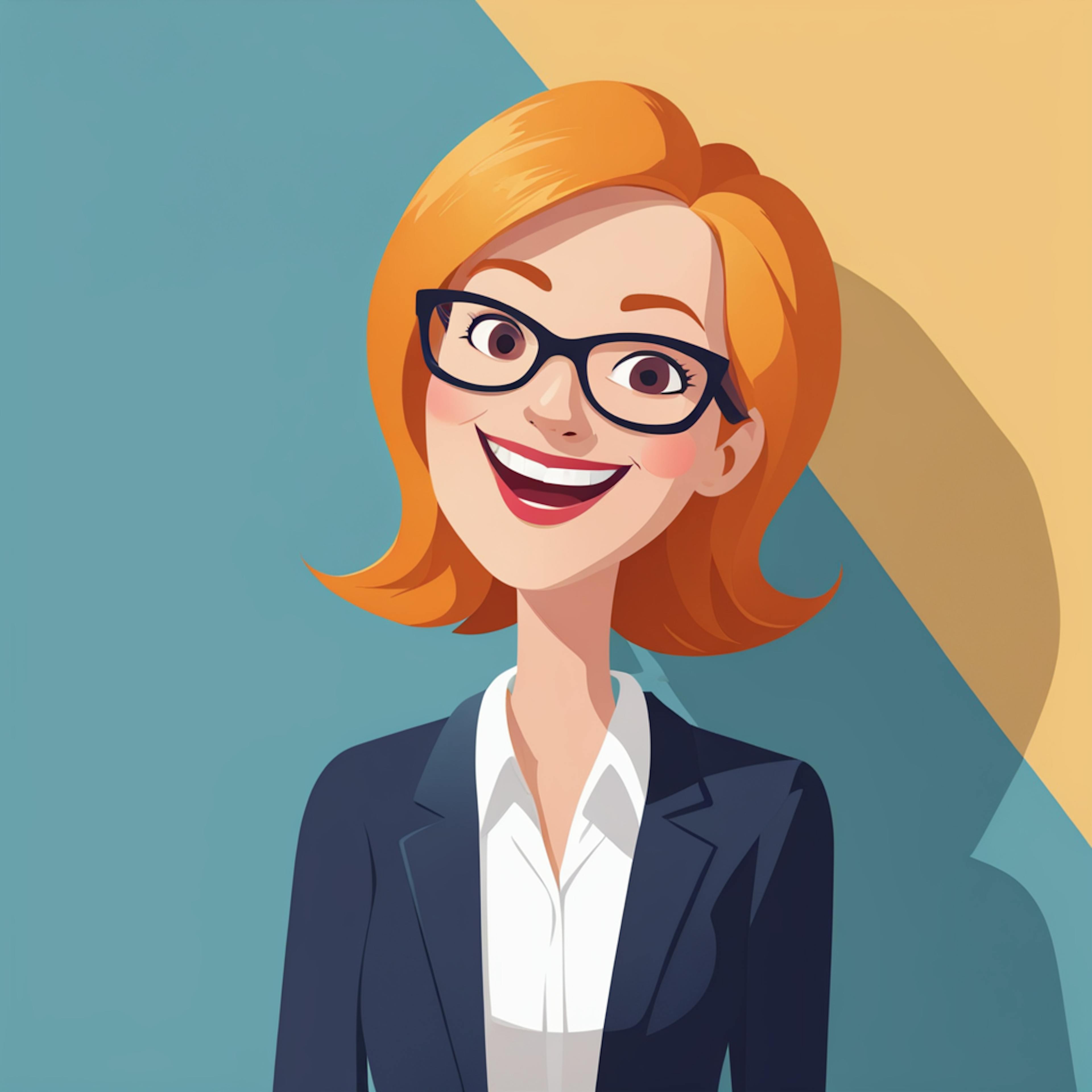 A cheerful, red-haired professional in a blazer and glasses smiles confidently, exuding expertise and approachability—ideal for representing brands using the best marketing analytics tools to enhance customer relationships.