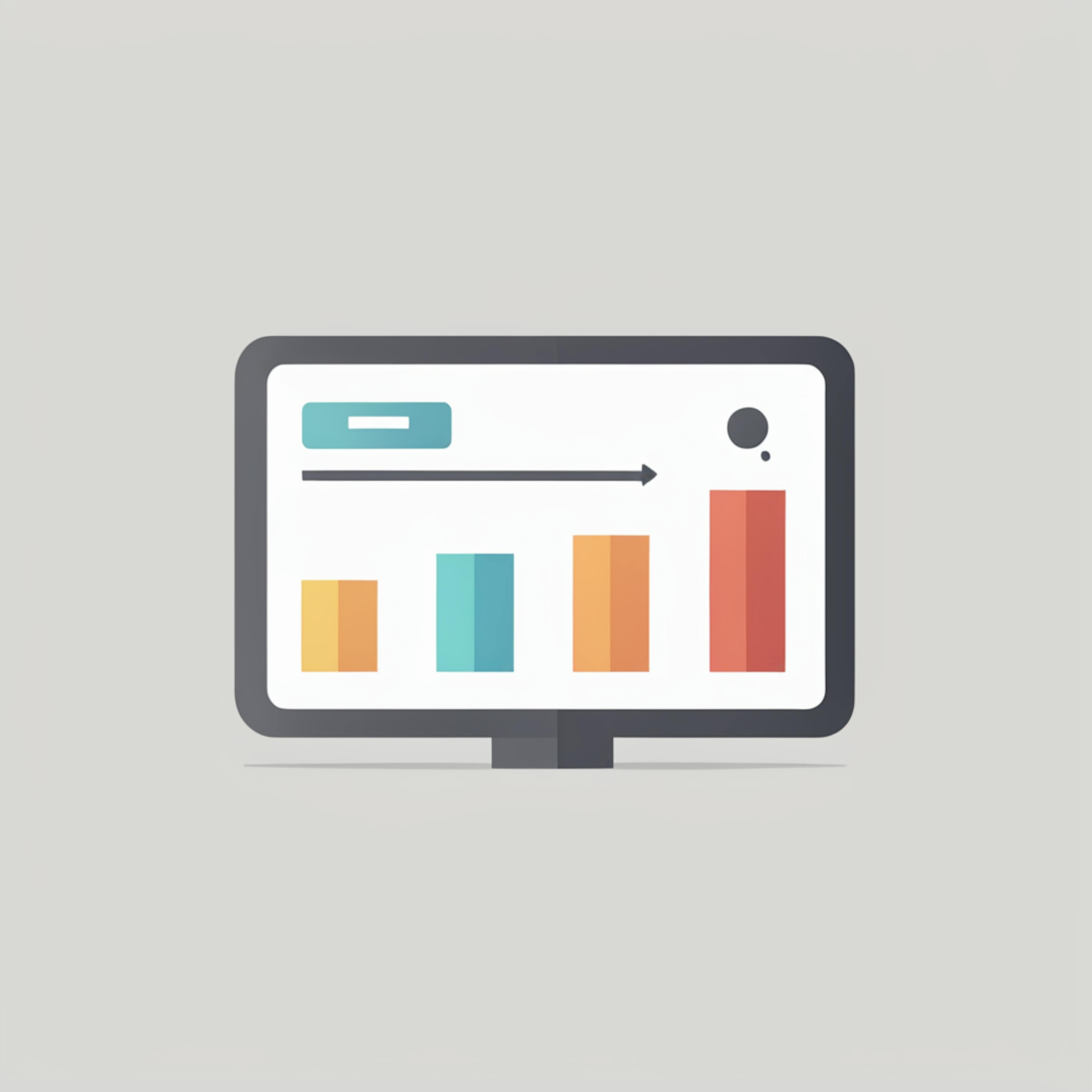 A simple bar chart displayed on a monitor screen, with colorful bars representing data points. The visual symbolizes marketing measurement, focusing on tracking and analyzing campaign performance over time.