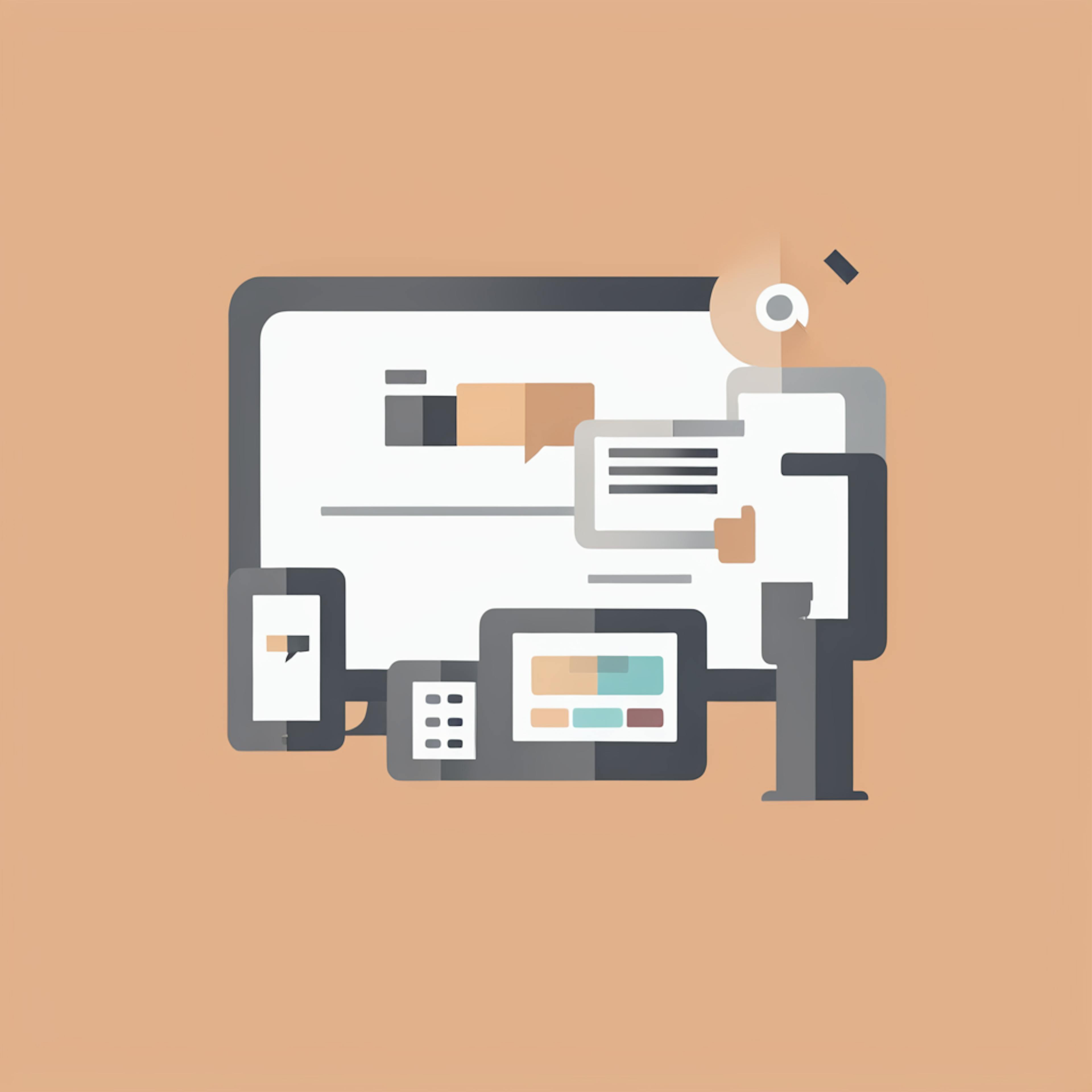 A minimalist illustration featuring multiple digital devices—such as a desktop, tablet, and smartphone—all displaying messaging and analytics icons. This image represents a multi-channel approach to marketing measurement across various platforms.