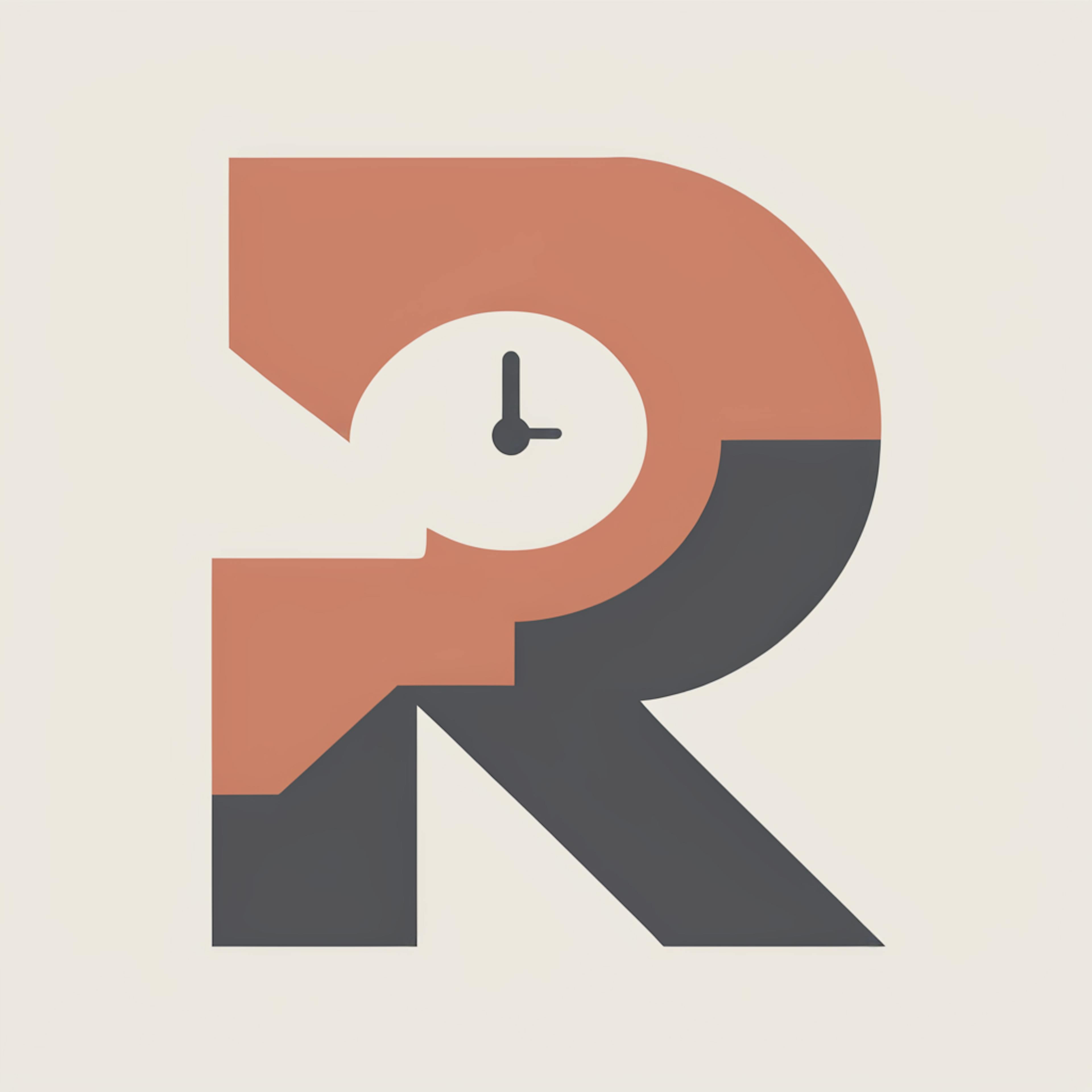 A stylized letter "R" with a clock icon integrated into its design, representing the importance of time in tracking marketing campaign metrics and evaluating the efficiency of strategies over a specific period.