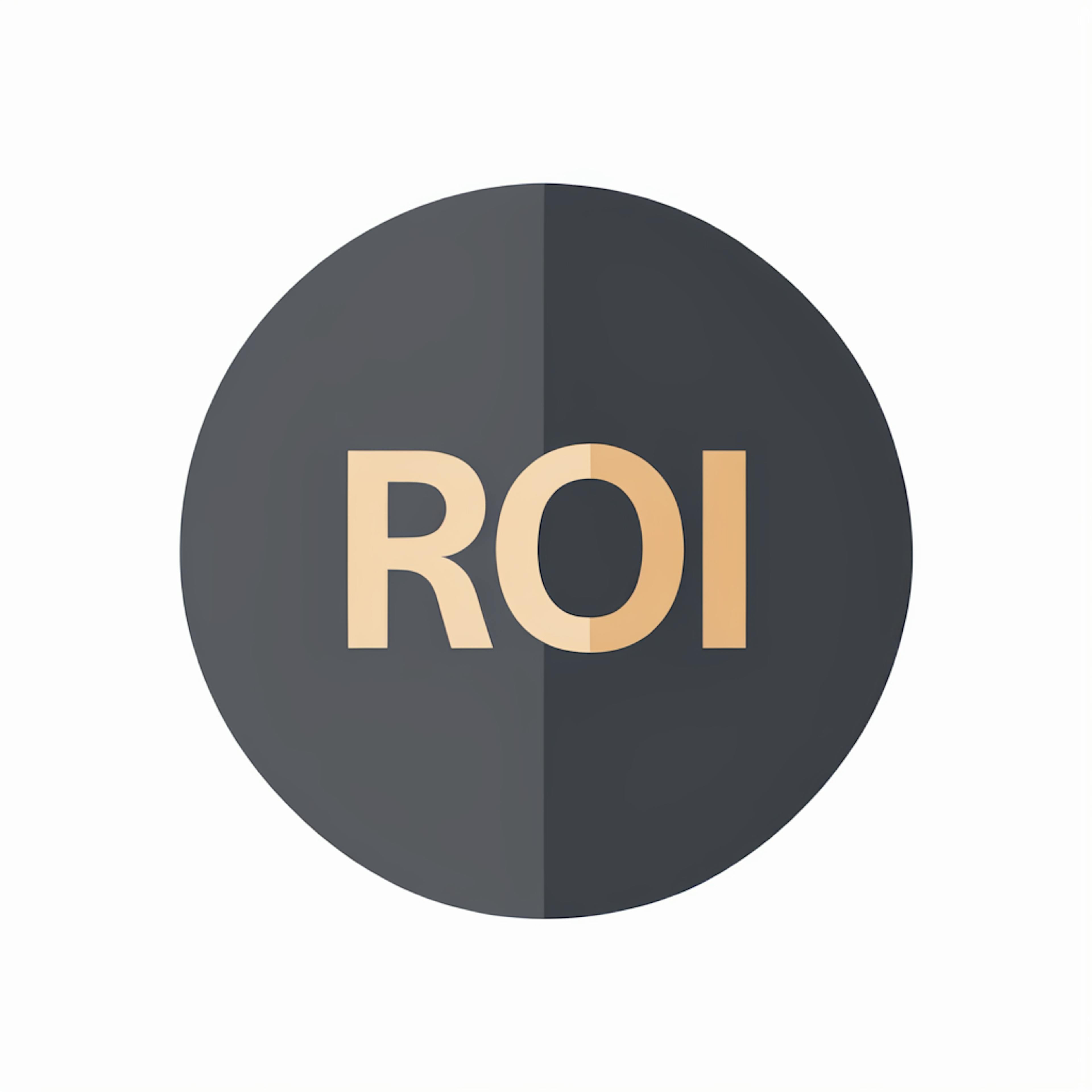 A simple, dark circular icon with the letters "ROI" in the center, symbolizing Return on Investment as a key metric in evaluating the success of marketing campaigns and the effectiveness of allocated resources.