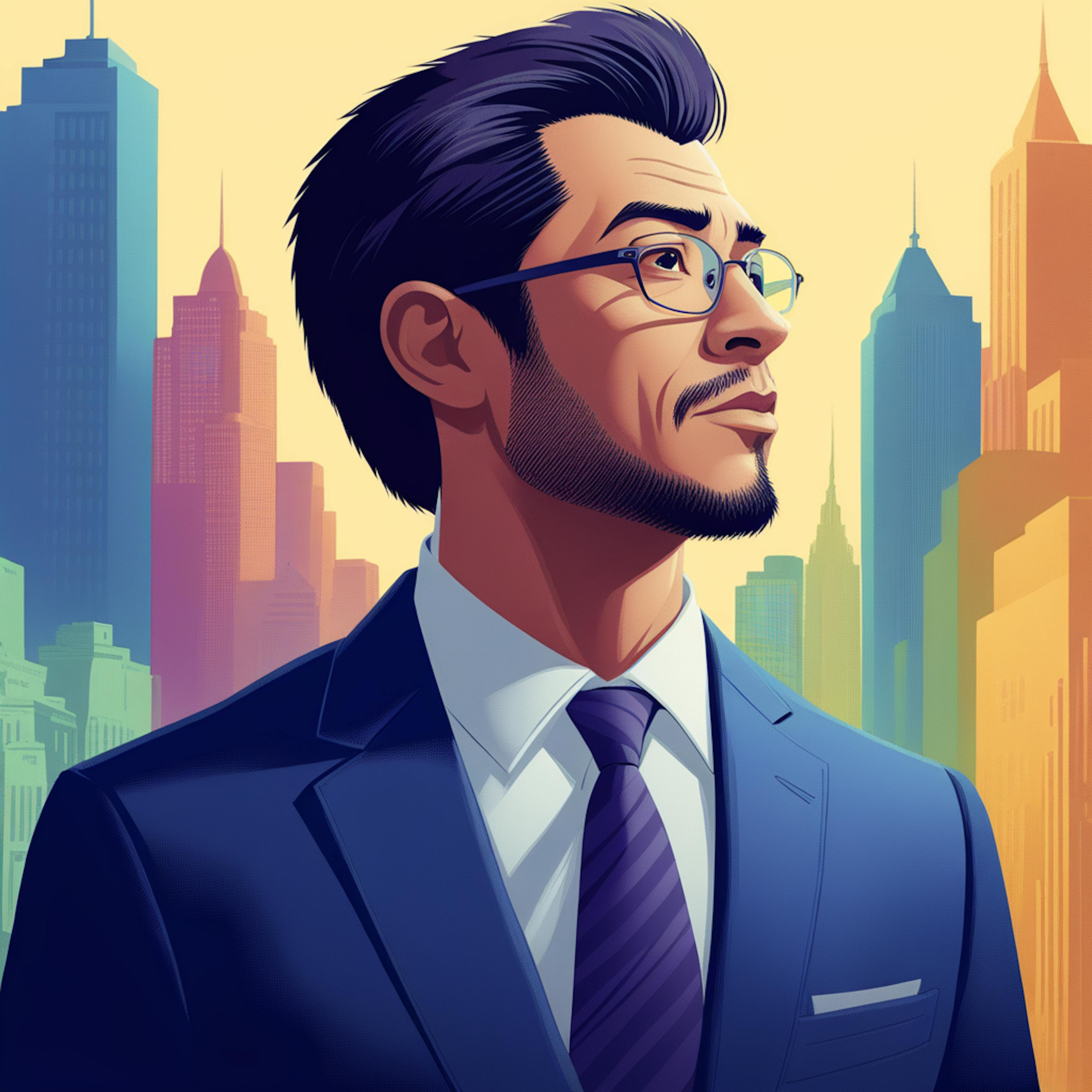 A confident professional in a suit stands against a vibrant cityscape, symbolizing the importance of a data-driven marketing strategy in navigating complex business environments.