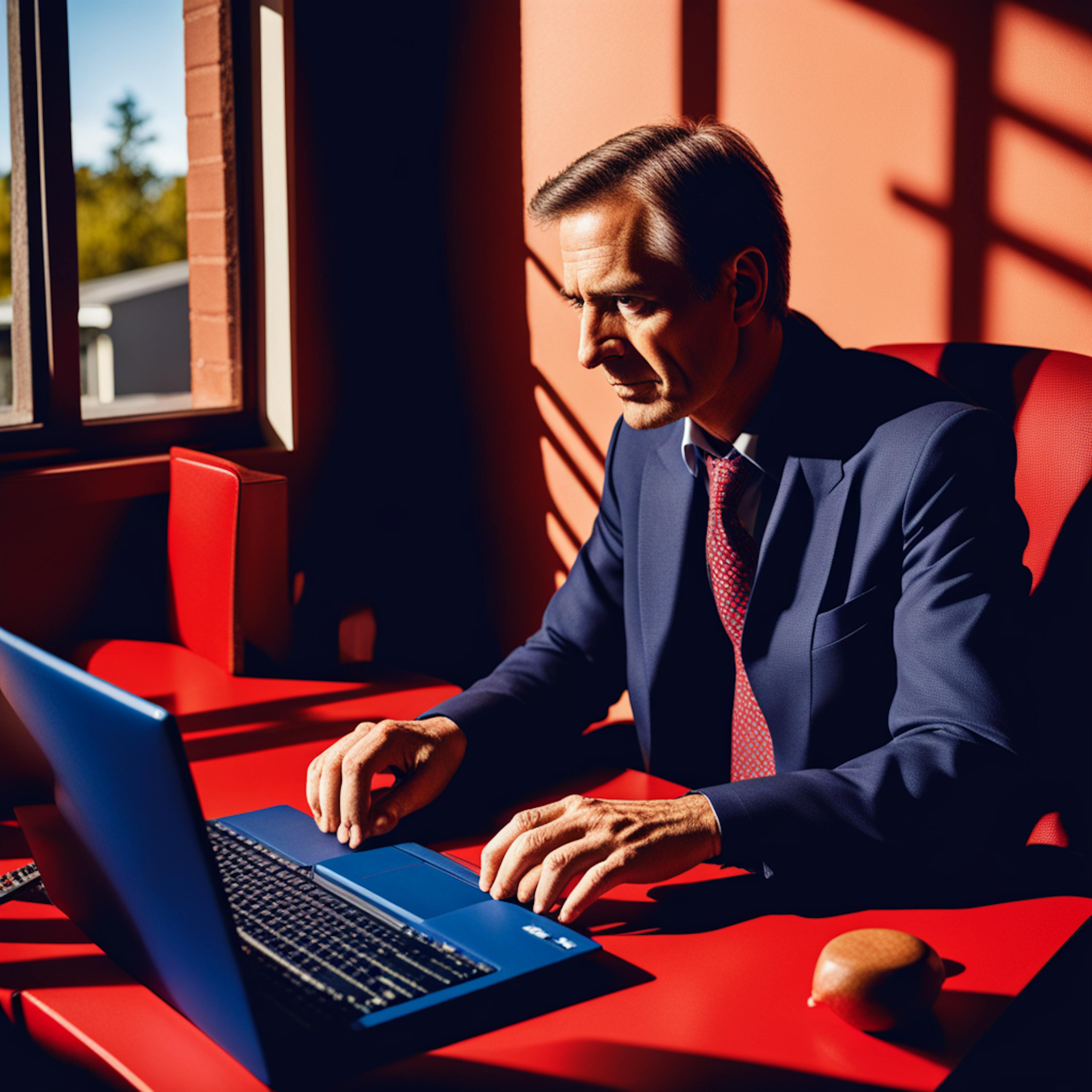 A strategic marketer working on a laptop in a brightly lit office, symbolizing innovation and precision in cross-channel marketing analytics for business growth.