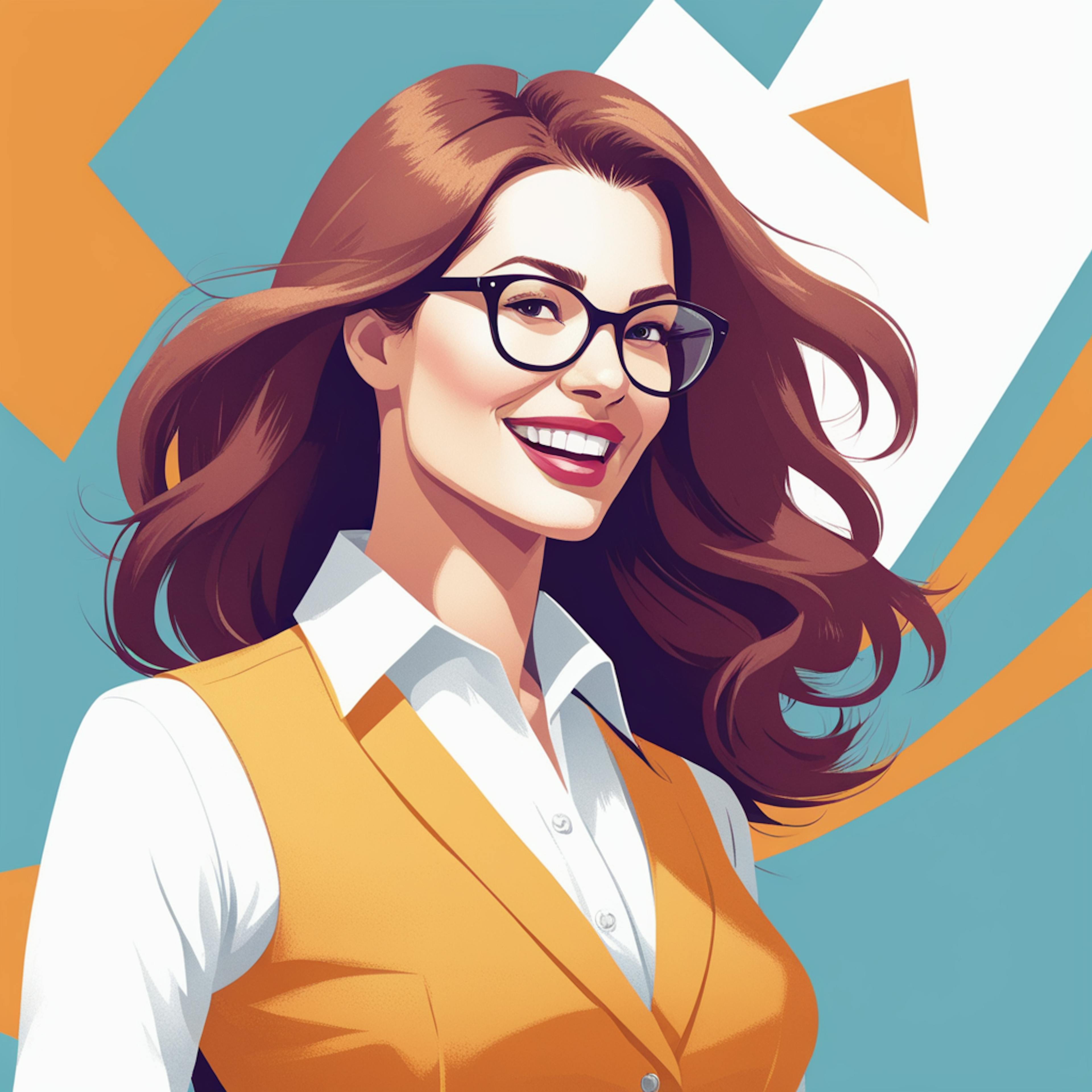 A vibrant portrait of a professional woman in a yellow vest and white shirt, smiling confidently, representing the creative energy of a growth marketer. Keywords: "what does a growth marketer do."