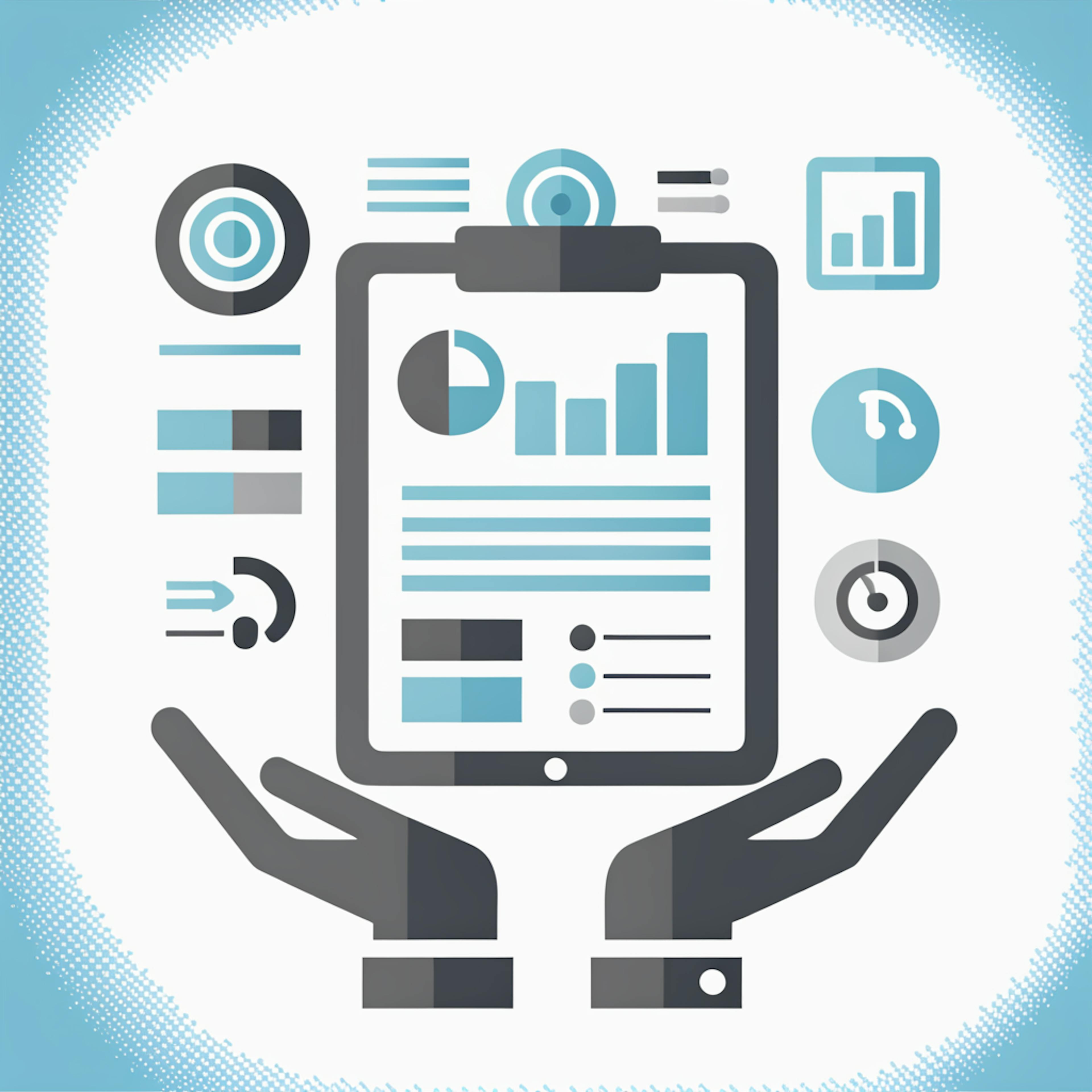 A hands-on illustration with graphs, charts, and analytic widgets on a tablet, symbolizing the role of "account based marketing reporting" in tracking key performance indicators.