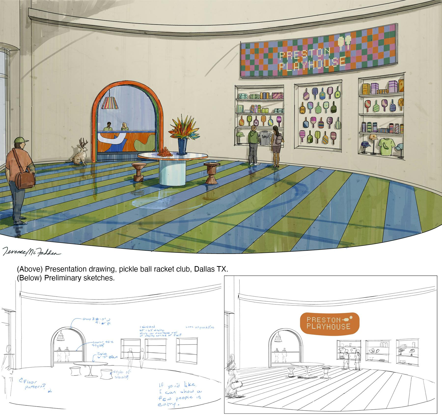 Concept sketch of a lobby