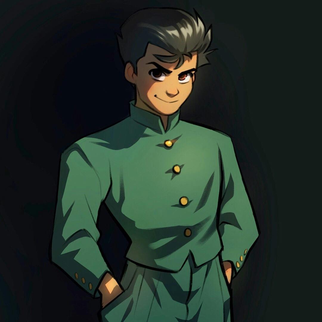An illustration of a man in a green suit