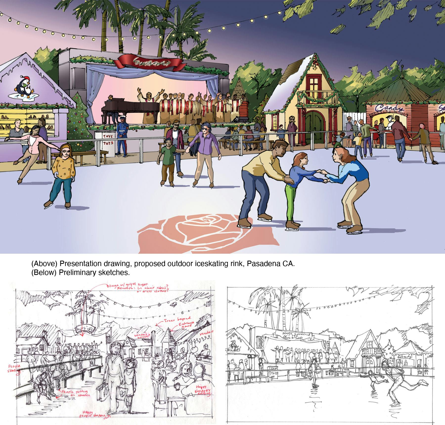 Concept sketch of an ice skating rink