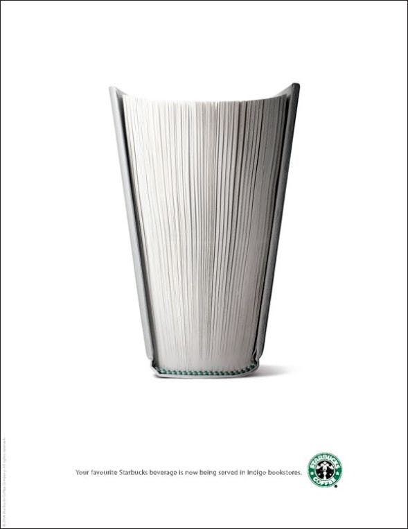 A Starbucks ad with a book