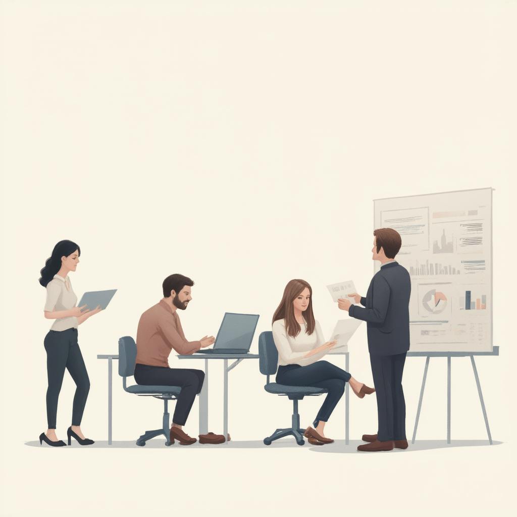 Business team members participating in a strategy meeting, with one presenting data on a chart board, showcasing the essentials of business communication including visual aids, reporting, and effective group dialogue.