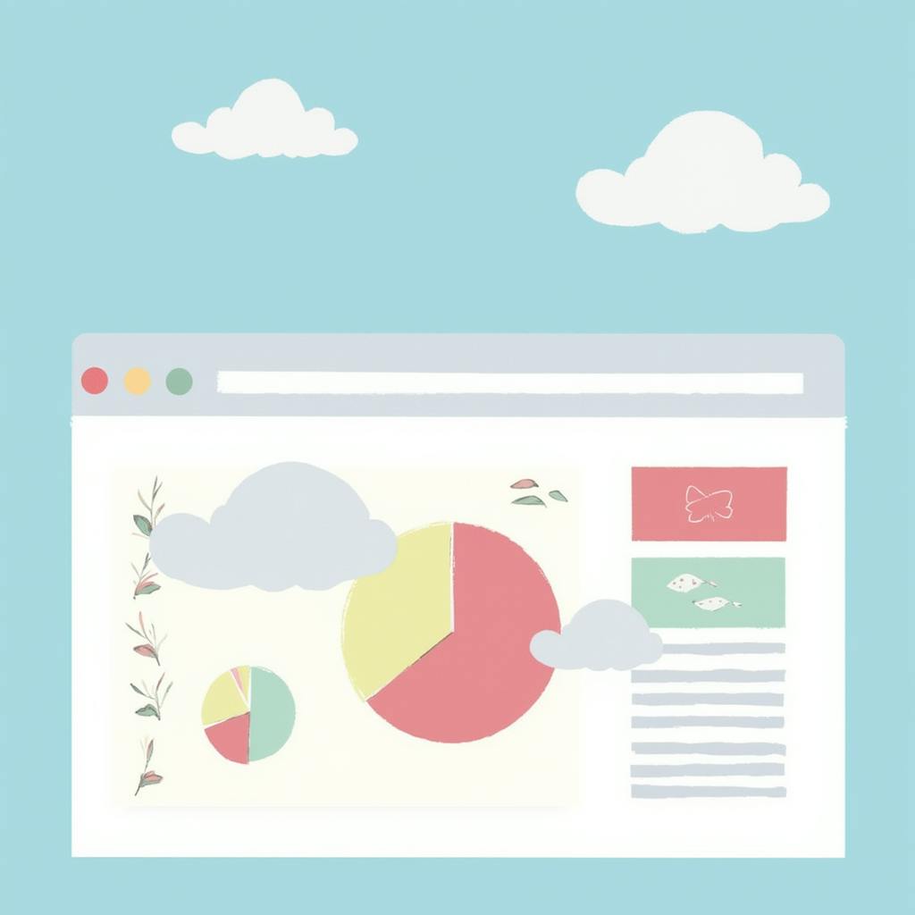 Playful website interface featuring pie charts and cloud graphics, representing creative web solutions for data visualization and user-friendly design.