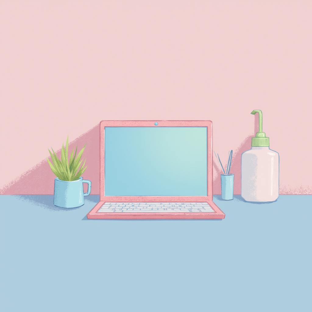 Modern desktop setup with a pink theme, featuring coffee mugs and a large display, symbolizing creative technology for digital media and content creation.
