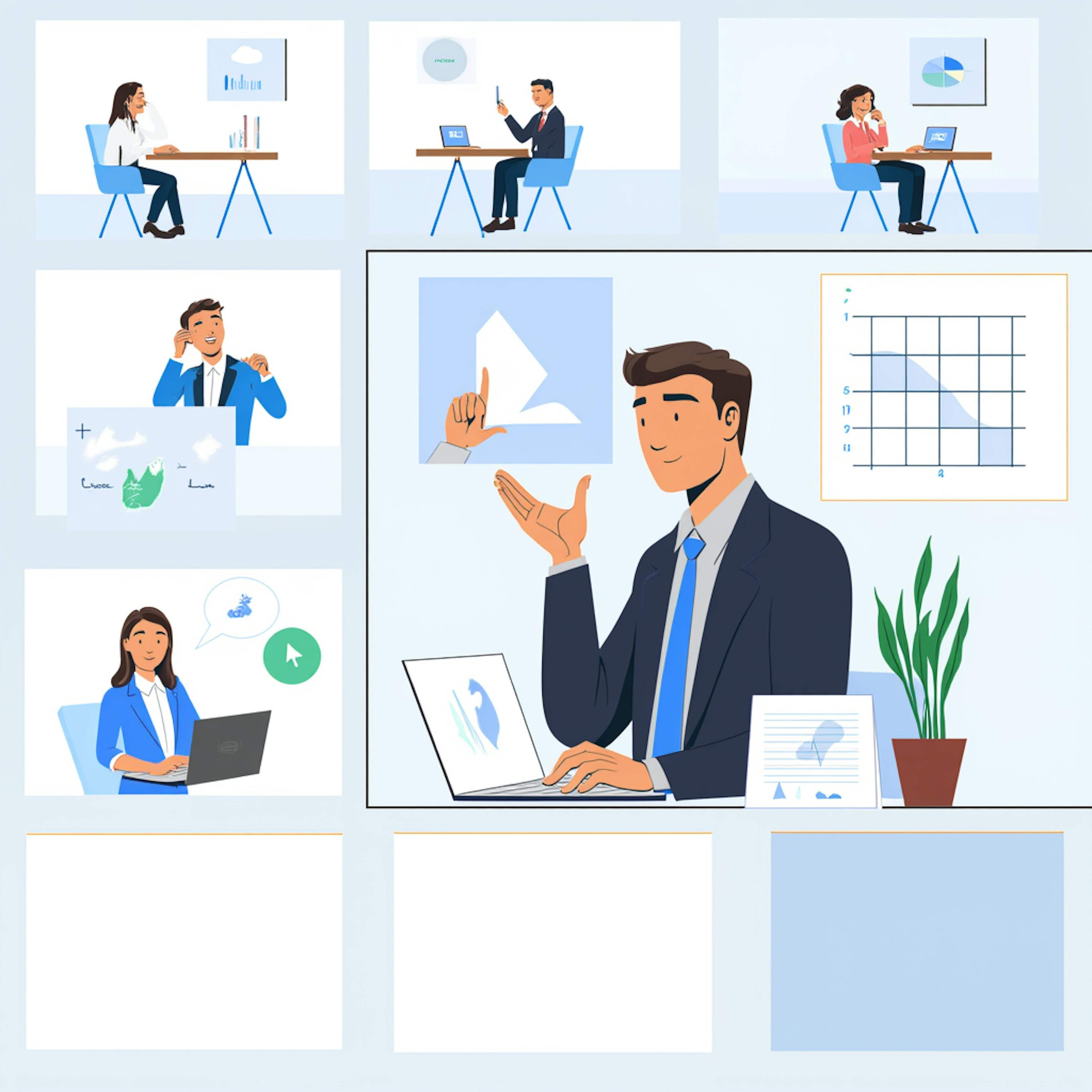 Illustration of a campaign manager presenting analytics and strategy via laptop, showcasing campaign manager duties such as data interpretation and reporting."