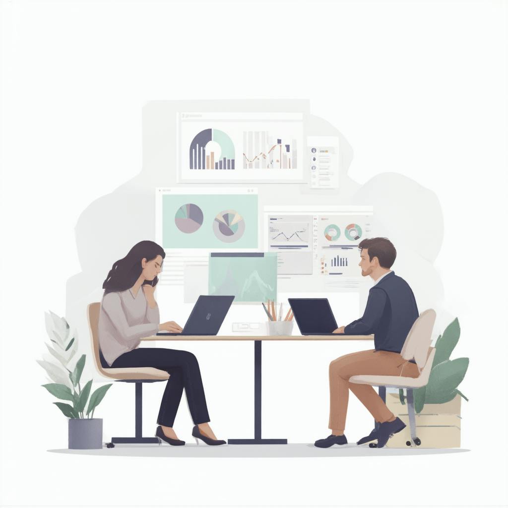 A team working at a round table with performance dashboards on the wall, collaborating on analytics-driven content strategy SEO initiatives.