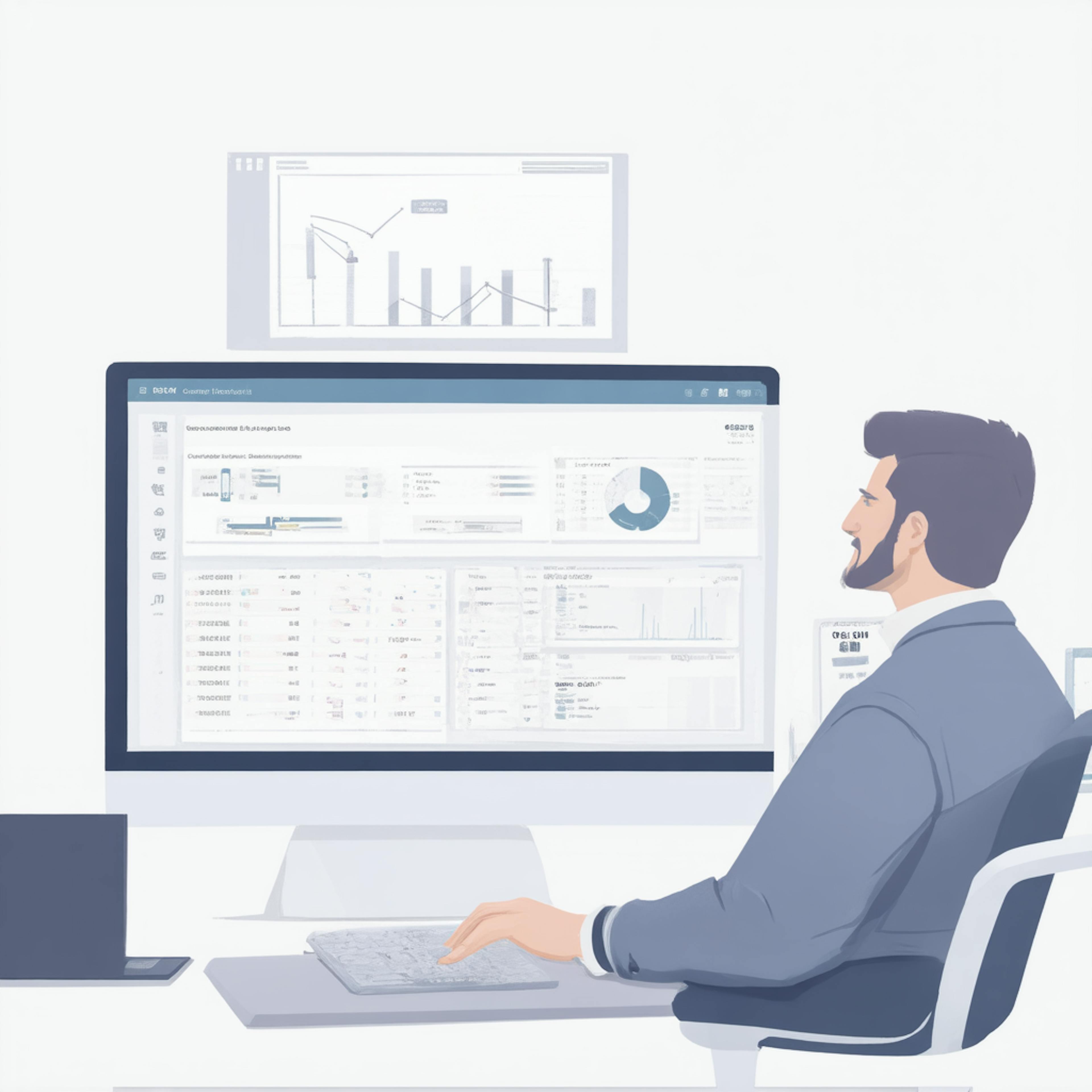 A digital marketer reviewing multi-screen data visualizations in a campaign manager CRM, optimizing outreach strategies based on customer behavior analytics.