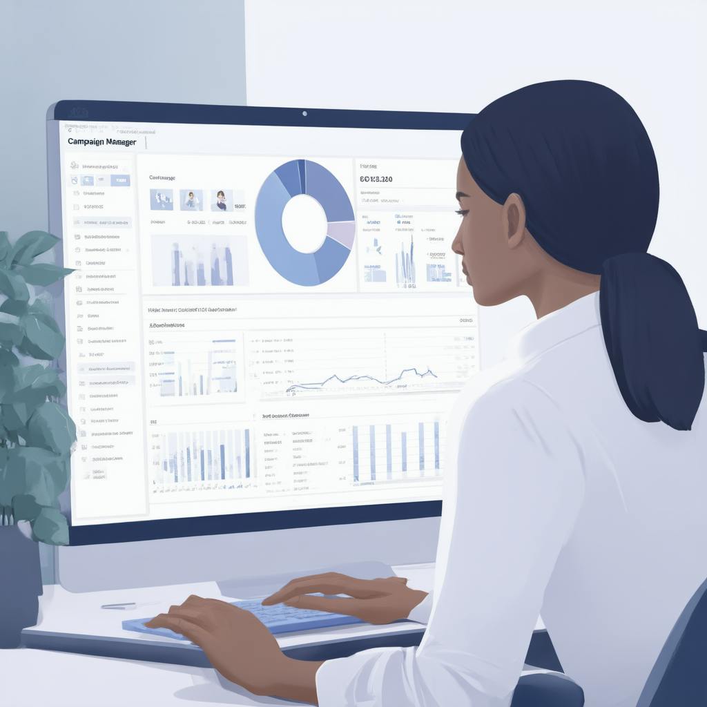 A focused campaign strategist using a campaign manager CRM to monitor customer segmentation, performance insights, and campaign efficiency metrics